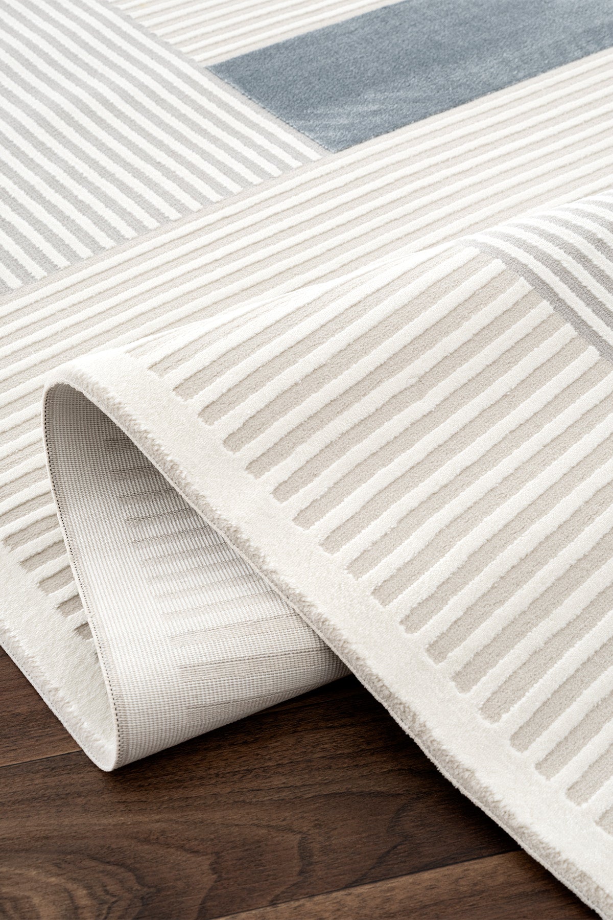 Farahan Krem Mavi Geometrik Tozumaz Salon Koridor Balkon Teras Bahçe Oturma Odası Halısı A0859A