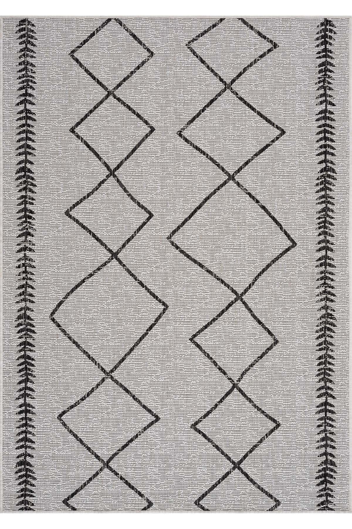 Fresco Ekru Siyah İskandinav Jüt Yıkanabilir Halı Kilim Balkon Teras Mutfak Salon Koridor Halısı 22563A