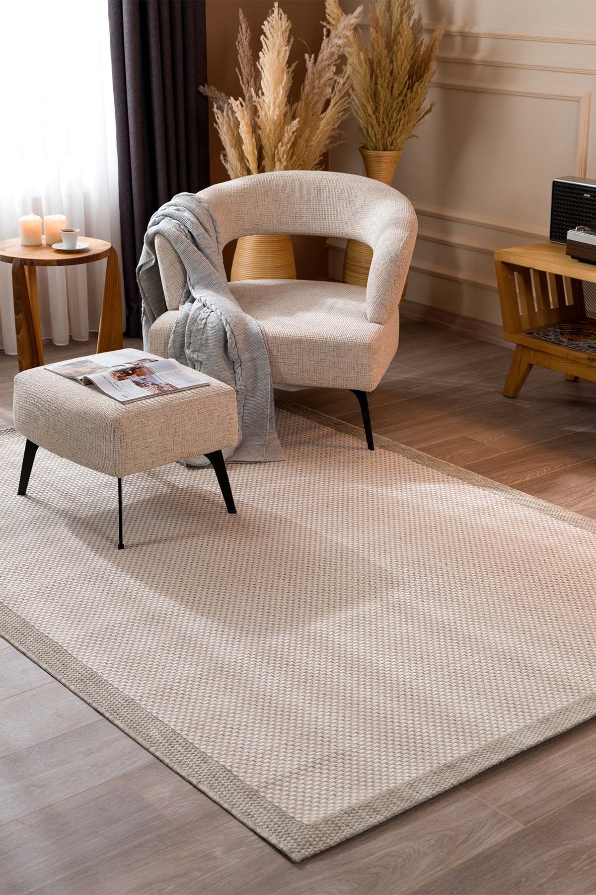 Fresco Antrasit Ekru İskandinav Jüt Yıkanabilir Halı Kilim Balkon Teras Salon Koridor Halısı 23745A