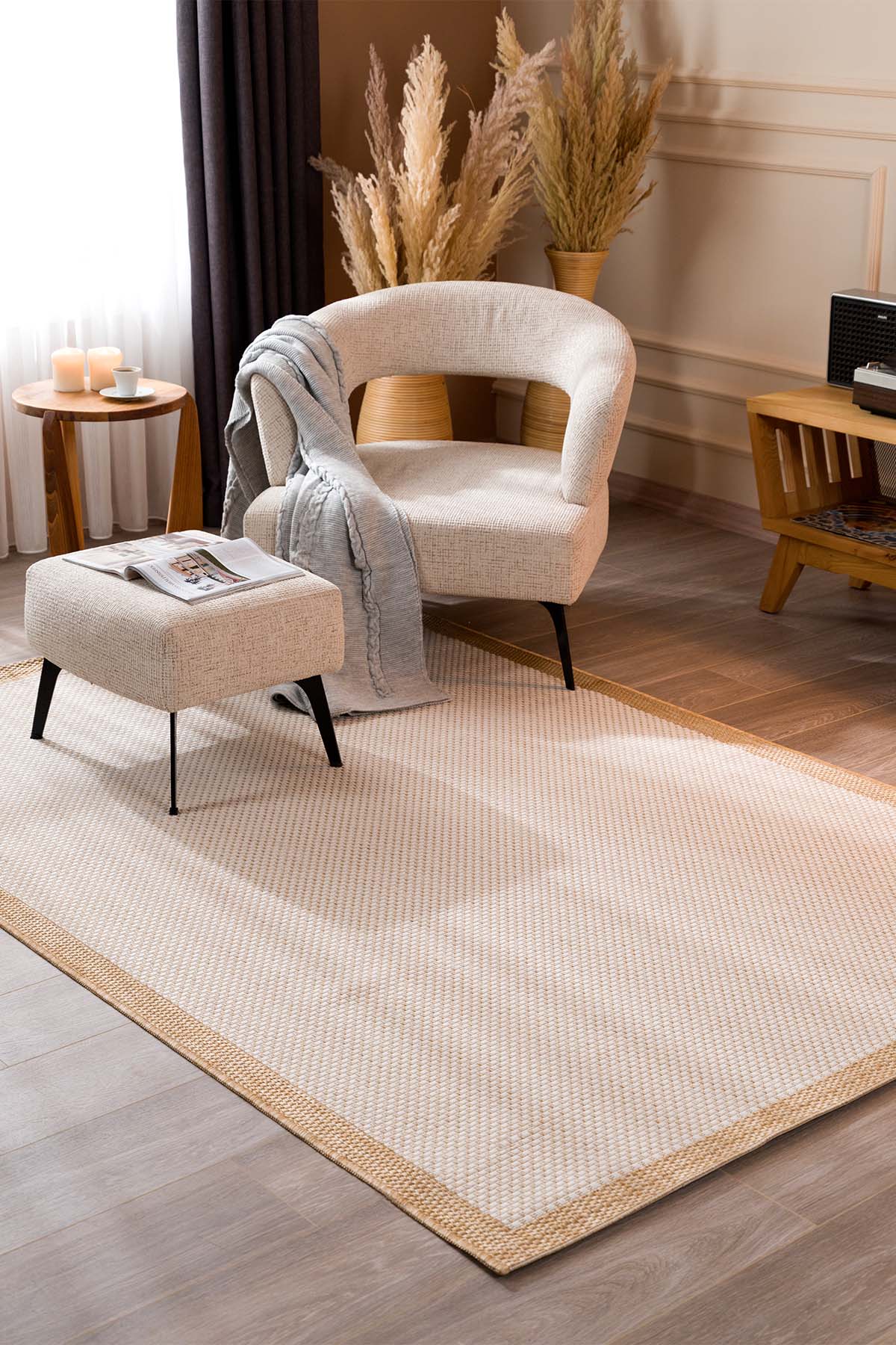 Fresco Ekru Natural İskandinav Jüt Yıkanabilir Halı Kilim Balkon Teras Salon Koridor Halısı 23745A