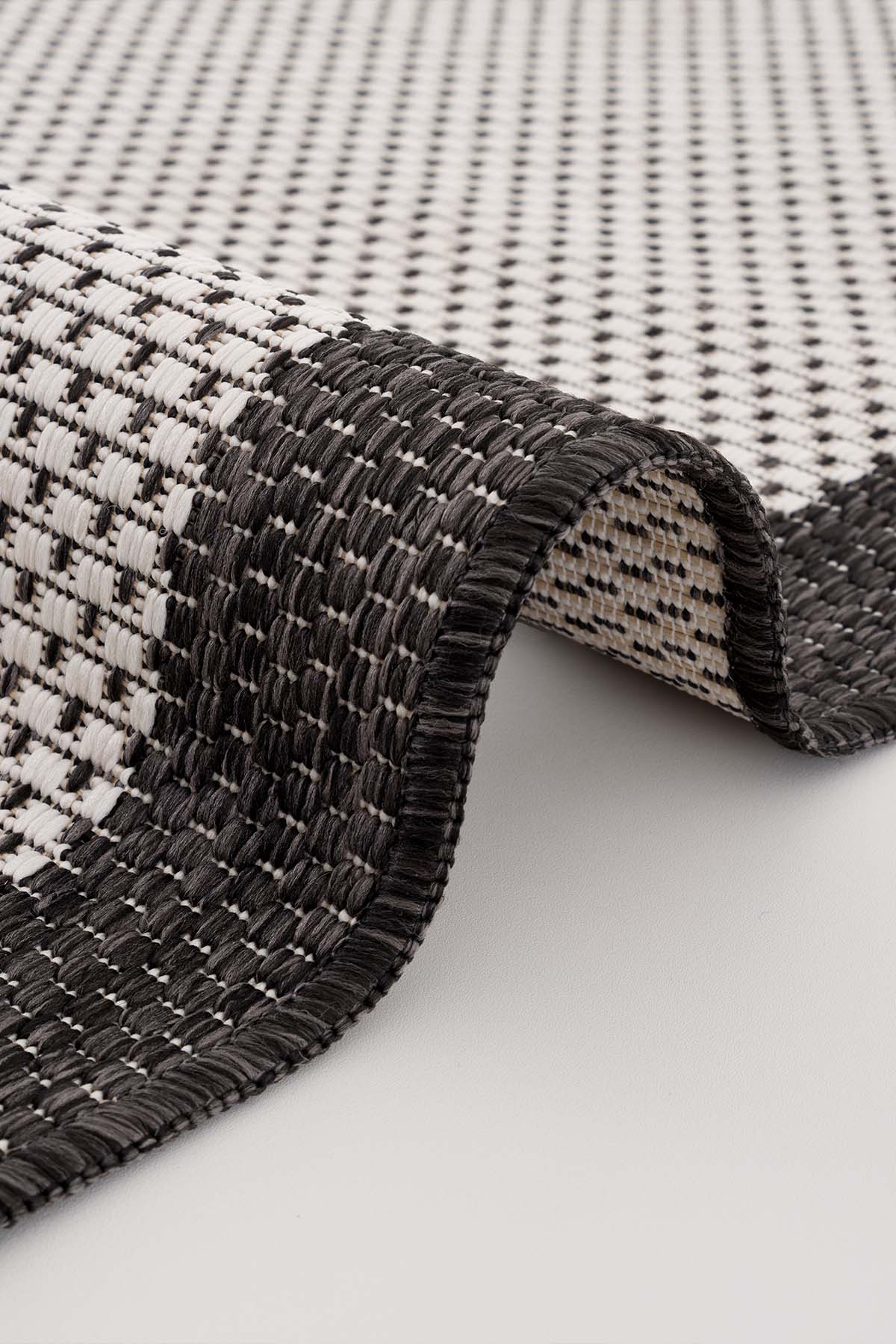 Fresco Ekru Siyah İskandinav Jüt Yıkanabilir Halı Kilim Balkon Teras Mutfak Salon Koridor Halısı 23745A