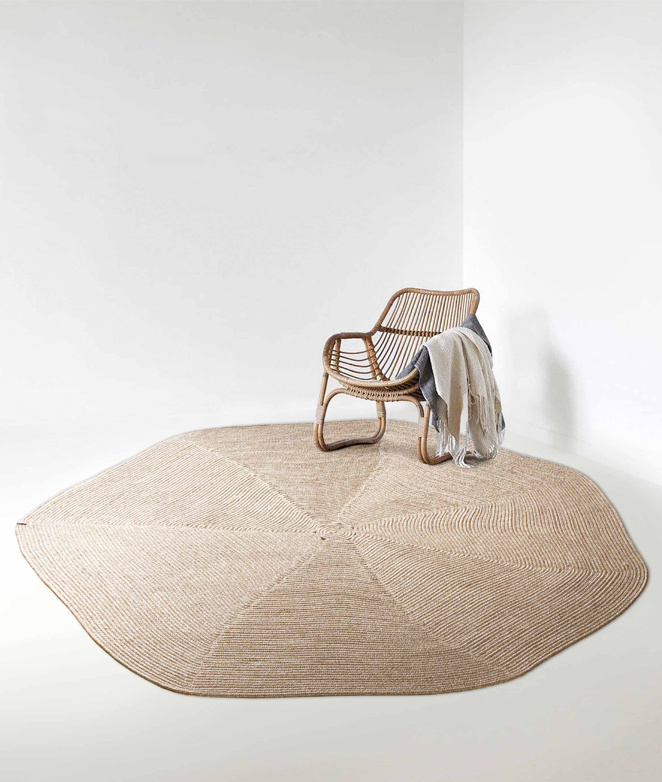 Boulder El Örmesi Altıgen Bej Yıkanabilir Halı Kilim Balkon Teras Salon Koridor Halısı Pamuklu Hasır Halı 69591