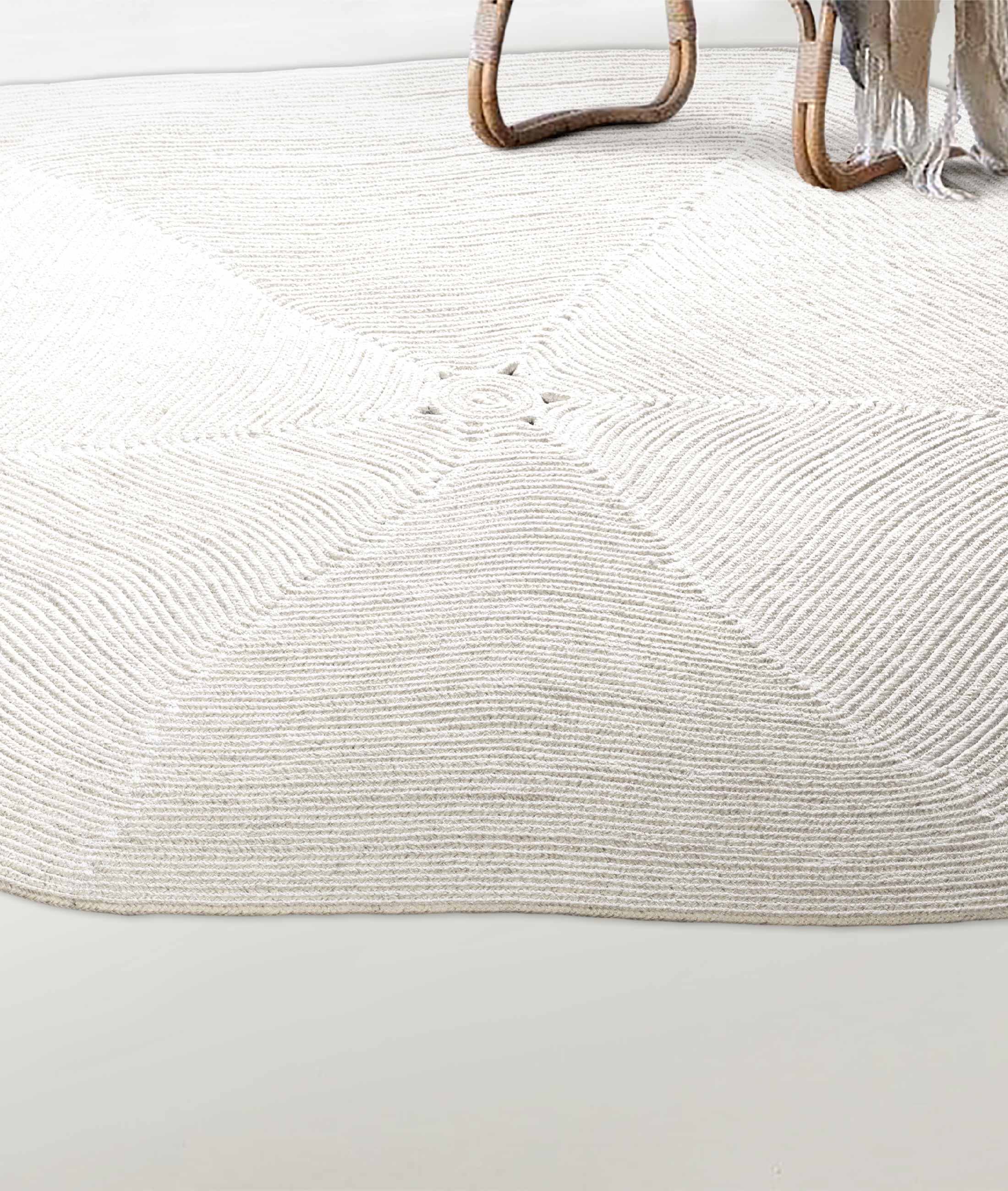 Boulder El Örmesi Altıgen Beyaz Pamuklu Yıkanabilir Halı Kilim Balkon Teras Salon Koridor Halısı Hasır Halı 69592