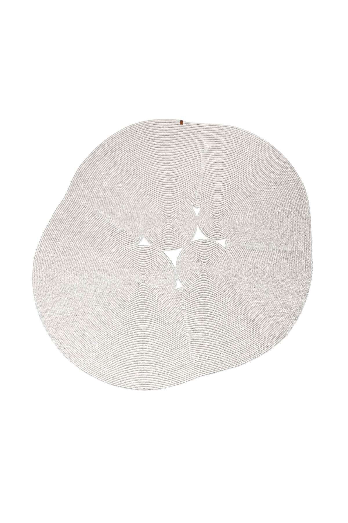 Boulder El Örmesi Elips Beyaz Pamuklu Yıkanabilir Halı Kilim Balkon Teras Salon Koridor Halısı Hasır Halı 69595