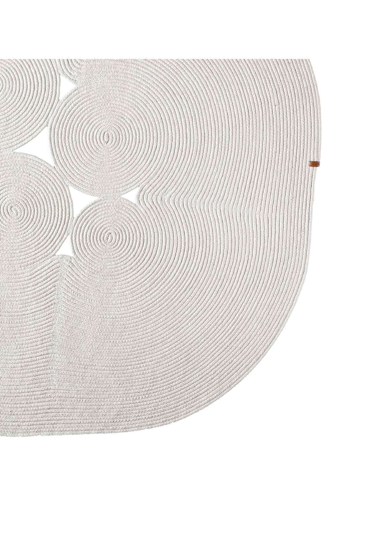 Boulder El Örmesi Elips Beyaz Pamuklu Yıkanabilir Halı Kilim Balkon Teras Salon Koridor Halısı Hasır Halı 69595