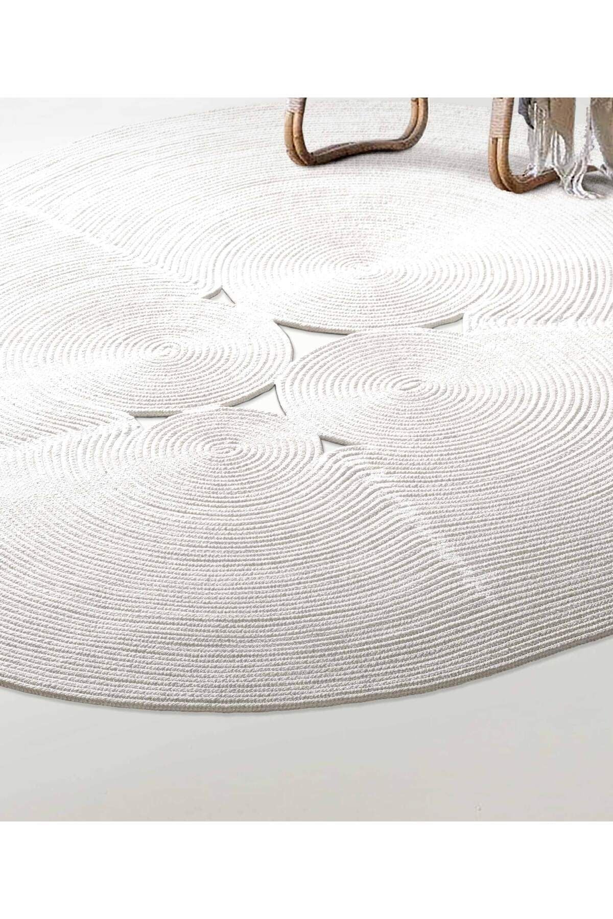 Boulder El Örmesi Elips Beyaz Pamuklu Yıkanabilir Halı Kilim Balkon Teras Salon Koridor Halısı Hasır Halı 69595