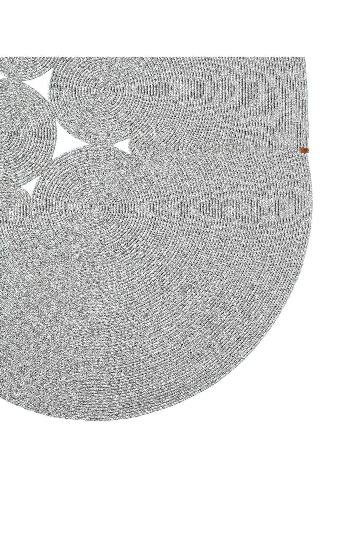 Boulder El Örmesi Elips Gri Pamuklu Yıkanabilir Halı Kilim Balkon Teras Salon Koridor Halısı Hasır Halı 69596