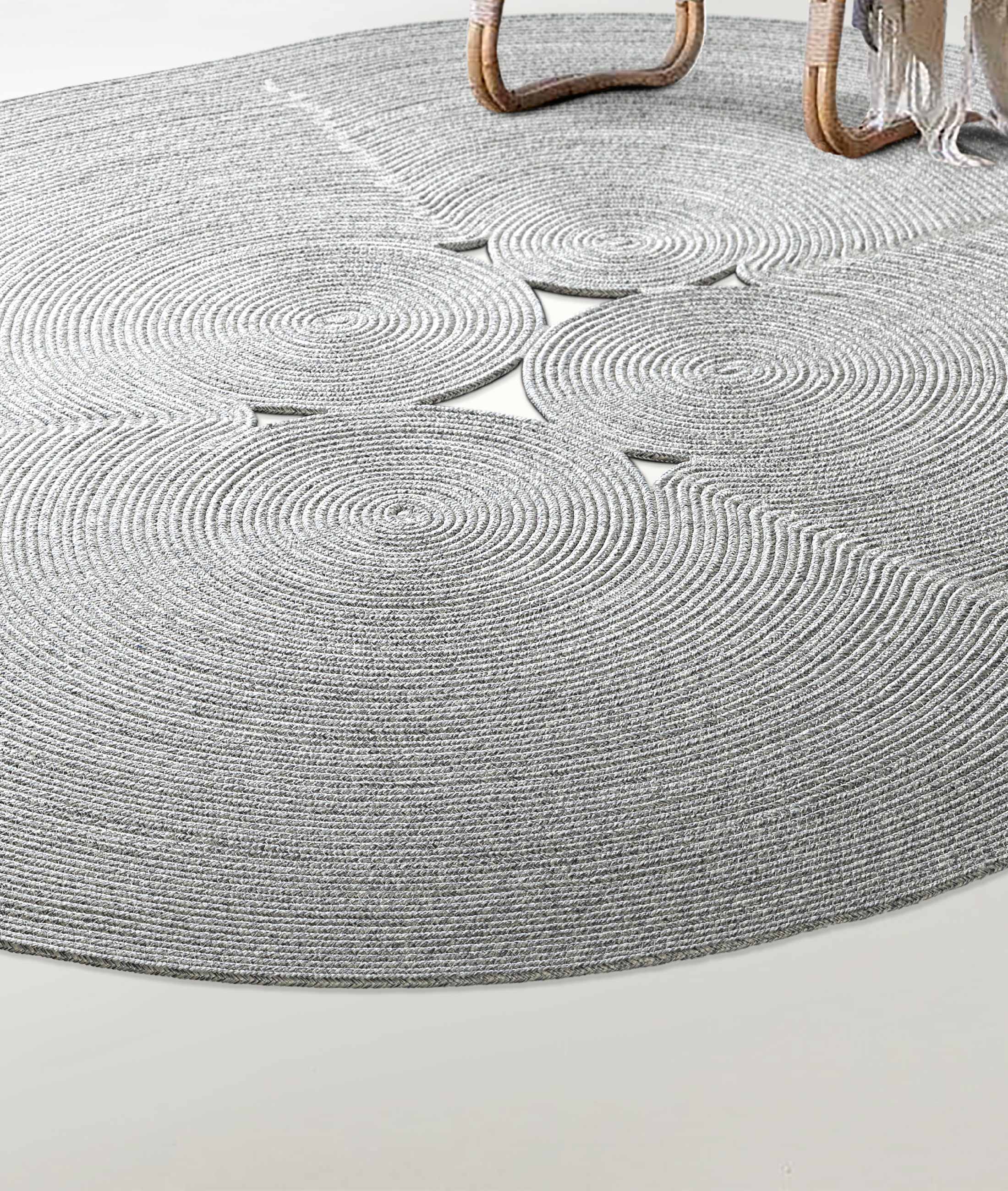 Boulder El Örmesi Elips Gri Pamuklu Yıkanabilir Halı Kilim Balkon Teras Salon Koridor Halısı Hasır Halı 69596