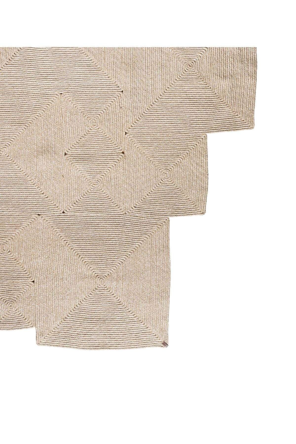 Boulder El Örmesi Kare Bej Pamuklu Yıkanabilir Halı Kilim Balkon Teras Salon Koridor Halısı Hasır Halı 69588