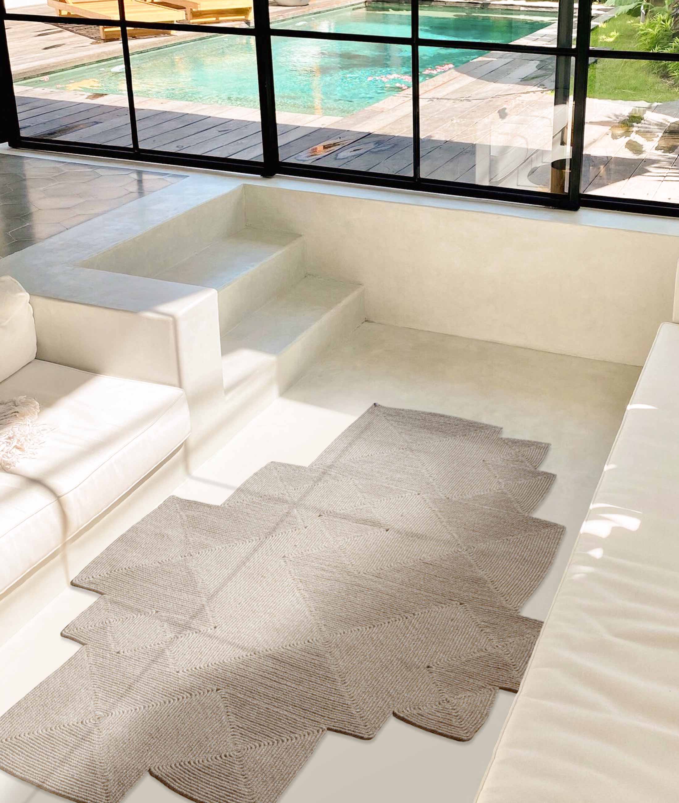 Boulder El Örmesi Kare Bej Pamuklu Yıkanabilir Halı Kilim Balkon Teras Salon Koridor Halısı Hasır Halı 69588