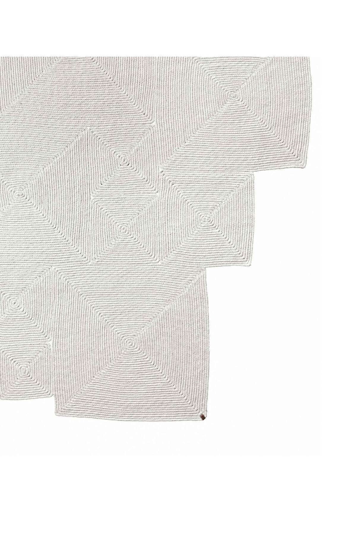 Boulder El Örmesi Kare Beyaz Pamuklu Yıkanabilir Halı Kilim Balkon Teras Salon Koridor Halısı Hasır Halı 69589