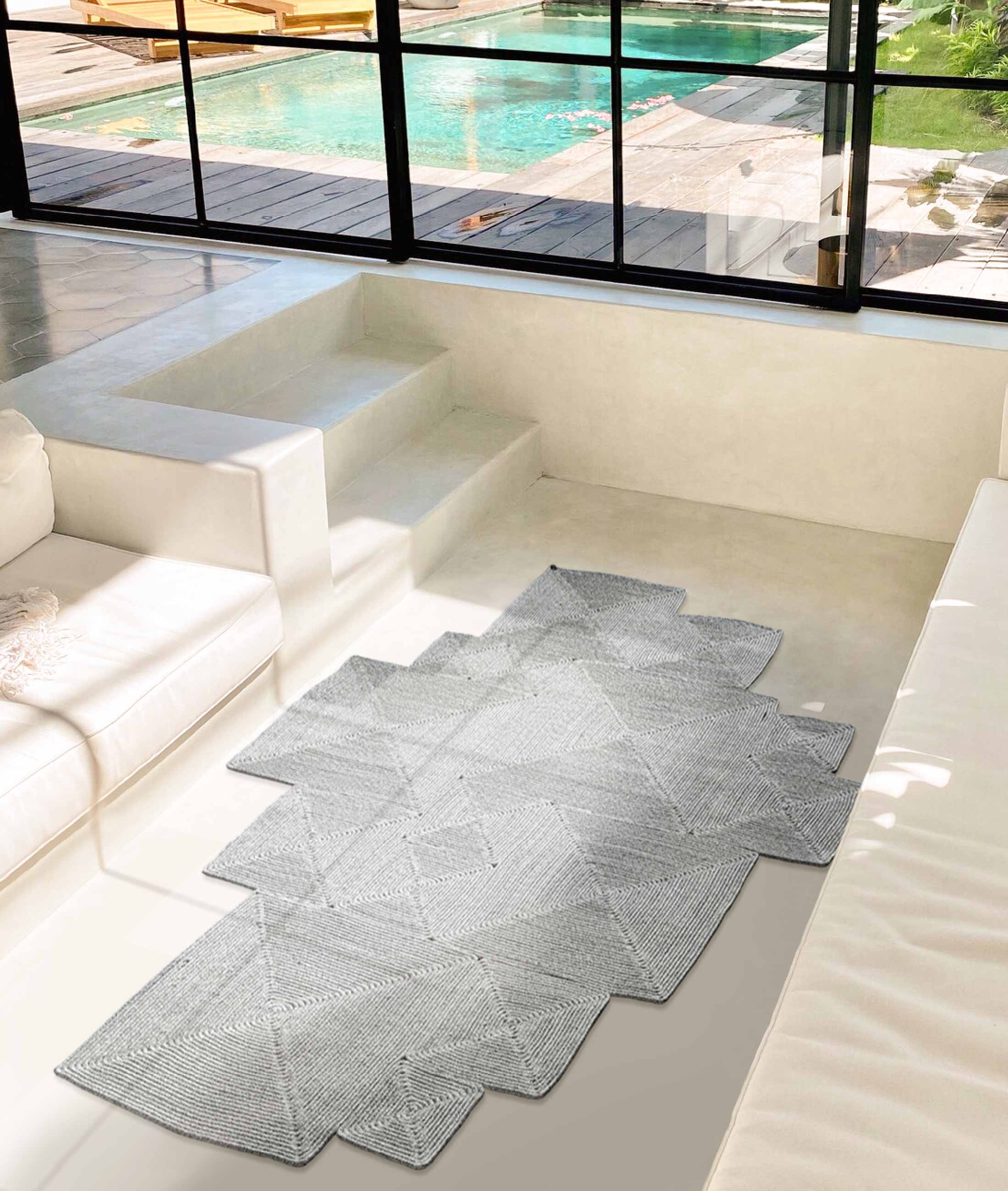 Boulder El Örmesi Kare Gri Pamuklu Yıkanabilir Halı Kilim Balkon Teras Salon Koridor Halısı Hasır Halı 69590