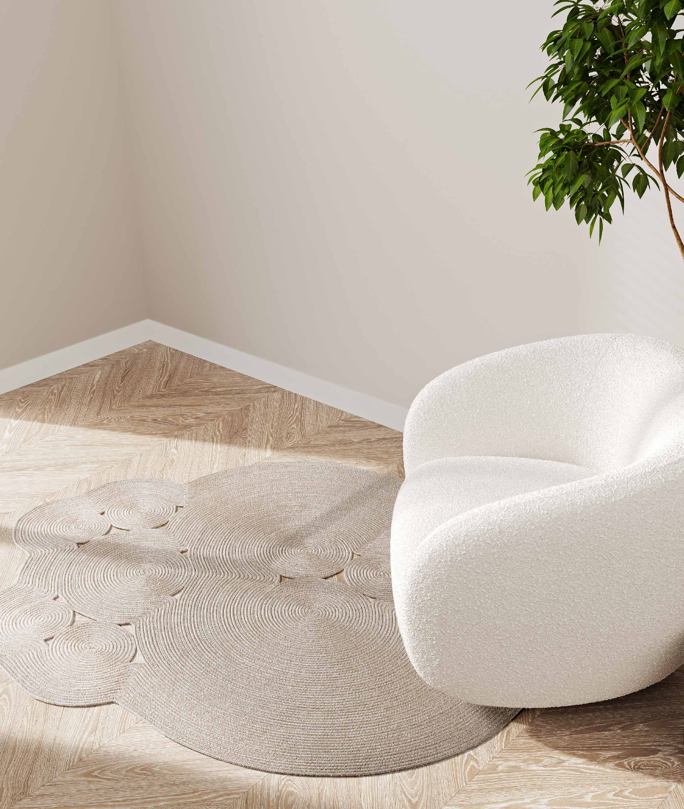 Boulder El Örmesi Yuvarlak Bej Pamuklu Yıkanabilir Halı Kilim Balkon Teras Salon Koridor Halısı Hasır Halı 69585