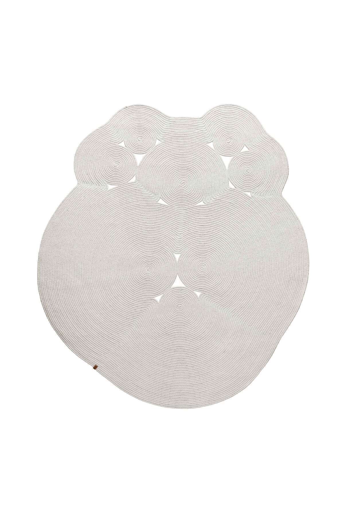 Boulder El Örmesi Yuvarlak Beyaz Pamuklu Yıkanabilir Halı Kilim Balkon Teras Salon Koridor Halısı Hasır Halı 69586