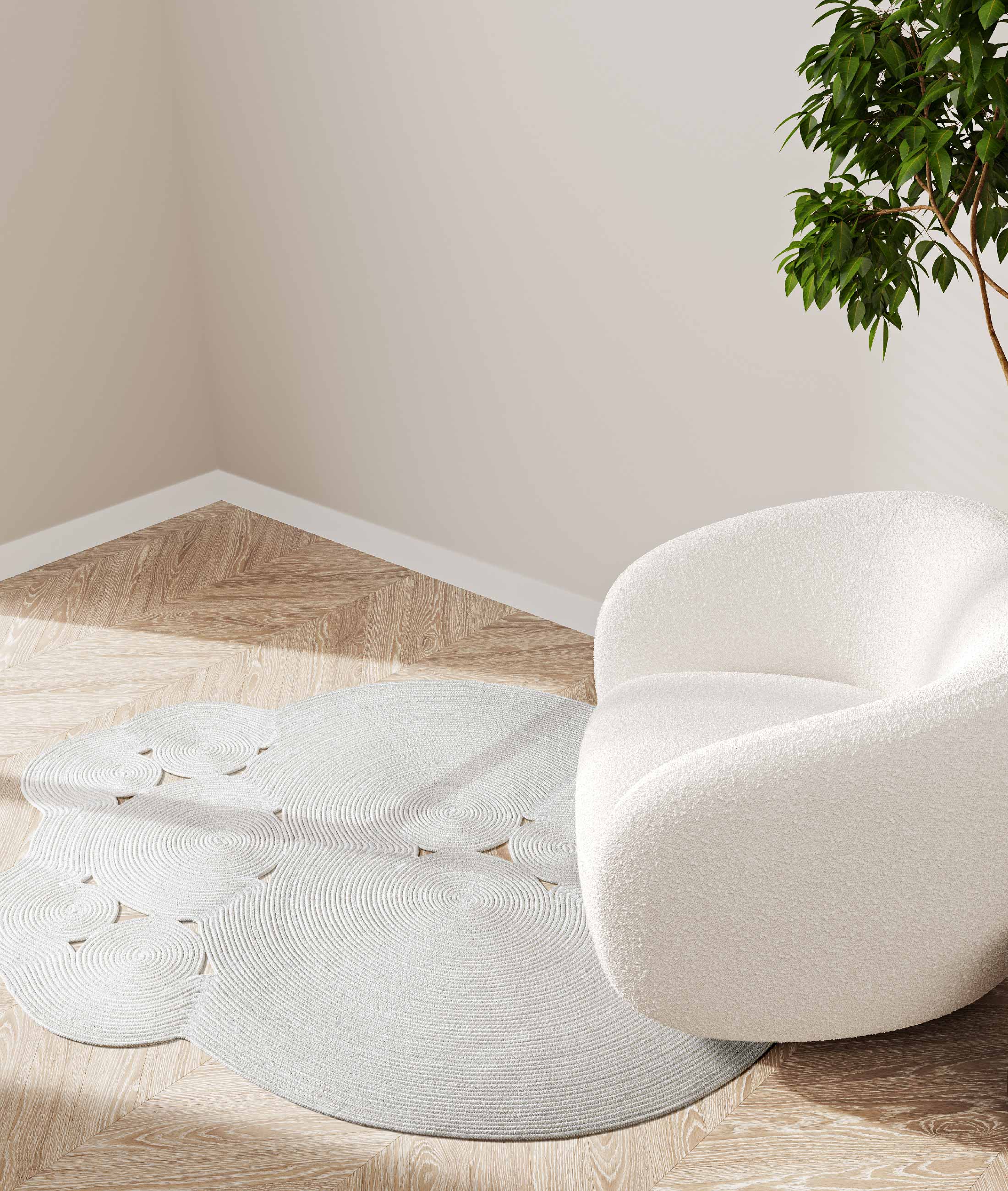 Boulder El Örmesi Yuvarlak Beyaz Pamuklu Yıkanabilir Halı Kilim Balkon Teras Salon Koridor Halısı Hasır Halı 69586