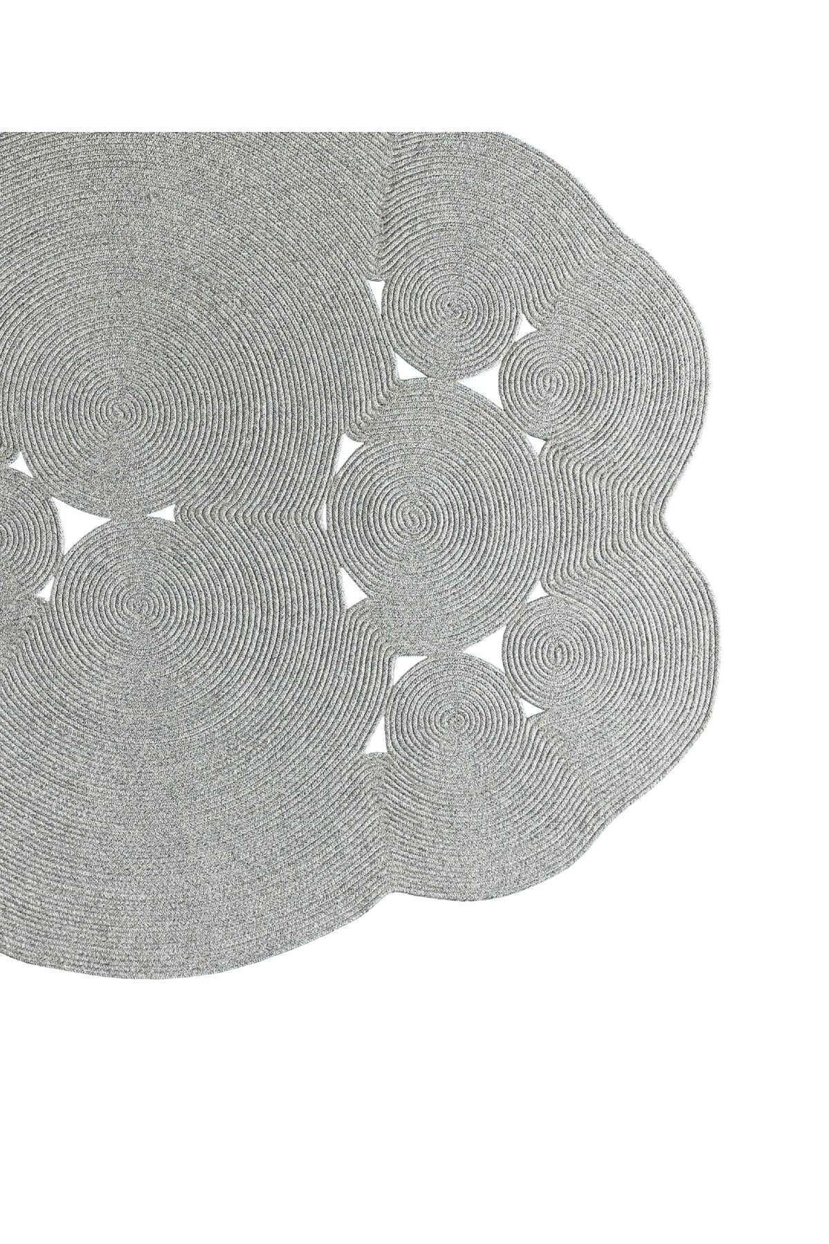 Boulder El Örmesi Yuvarlak Gri Pamuklu Yıkanabilir Halı Kilim Balkon Teras Salon Koridor Halısı Hasır Halı 69587