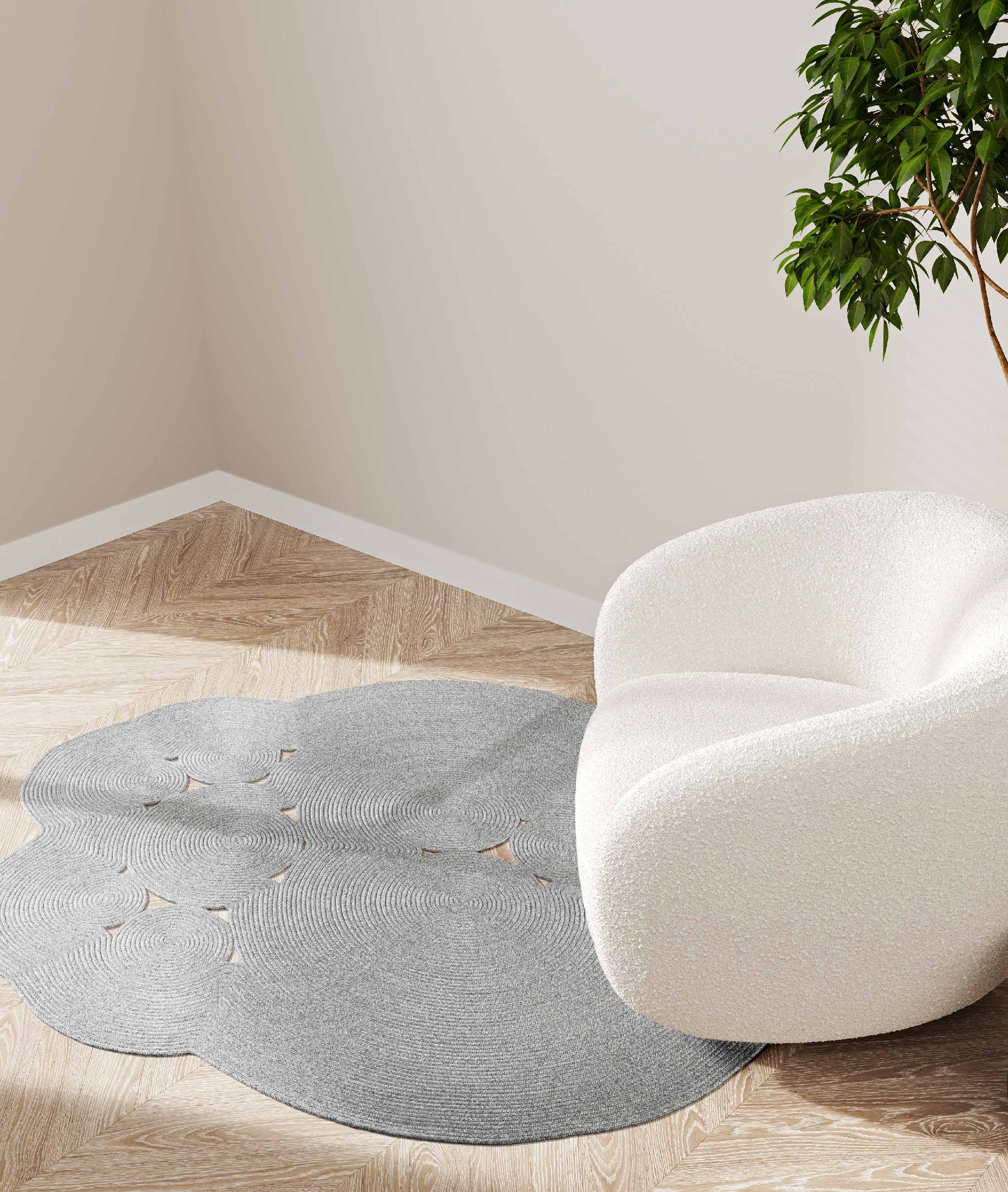 Boulder El Örmesi Yuvarlak Gri Pamuklu Yıkanabilir Halı Kilim Balkon Teras Salon Koridor Halısı Hasır Halı 69587