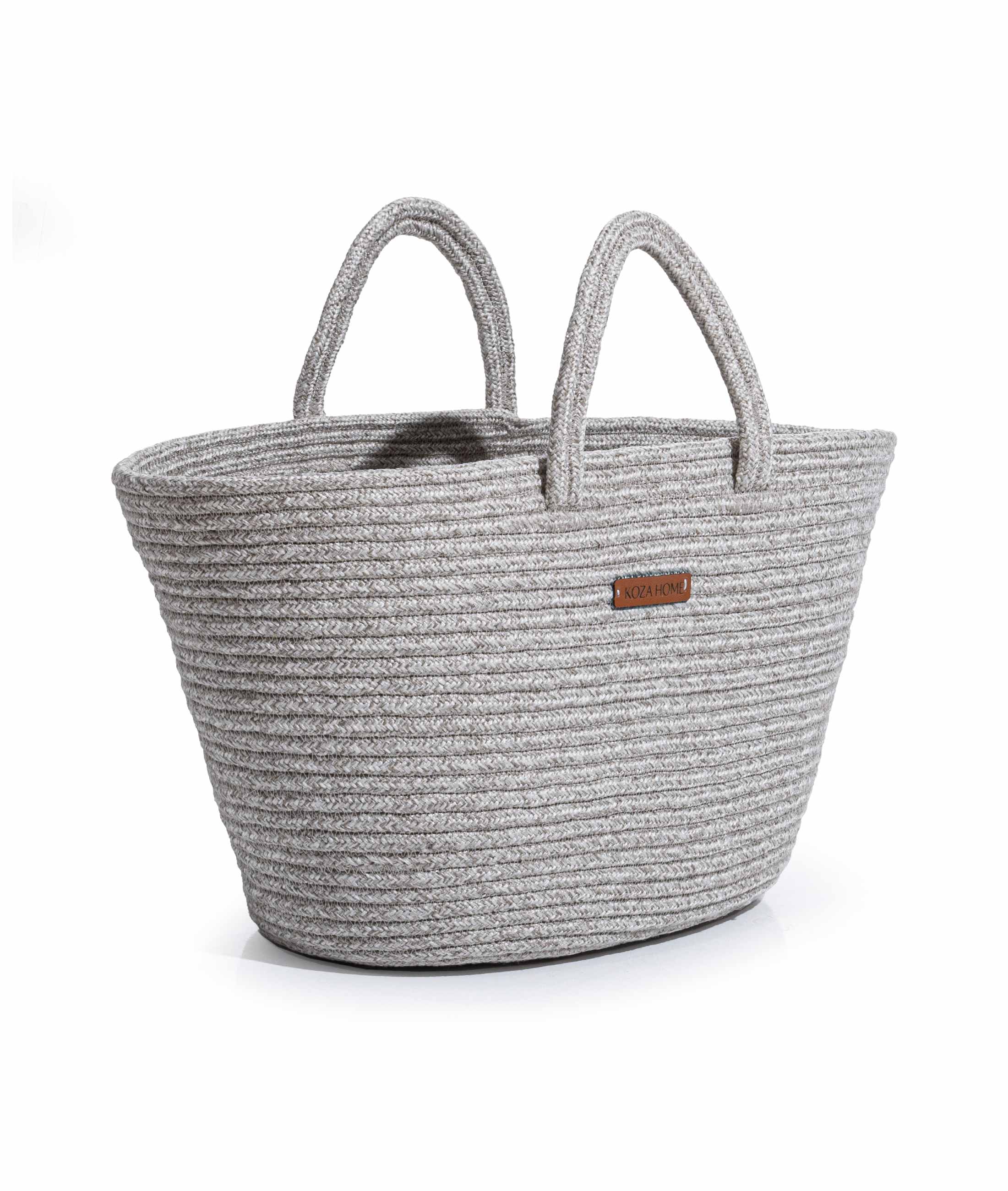 Cesta El Yapımı Pamuklu Gri Hasır Çanta Plaj Gündelik Dekoratif Çanta 26x57cm