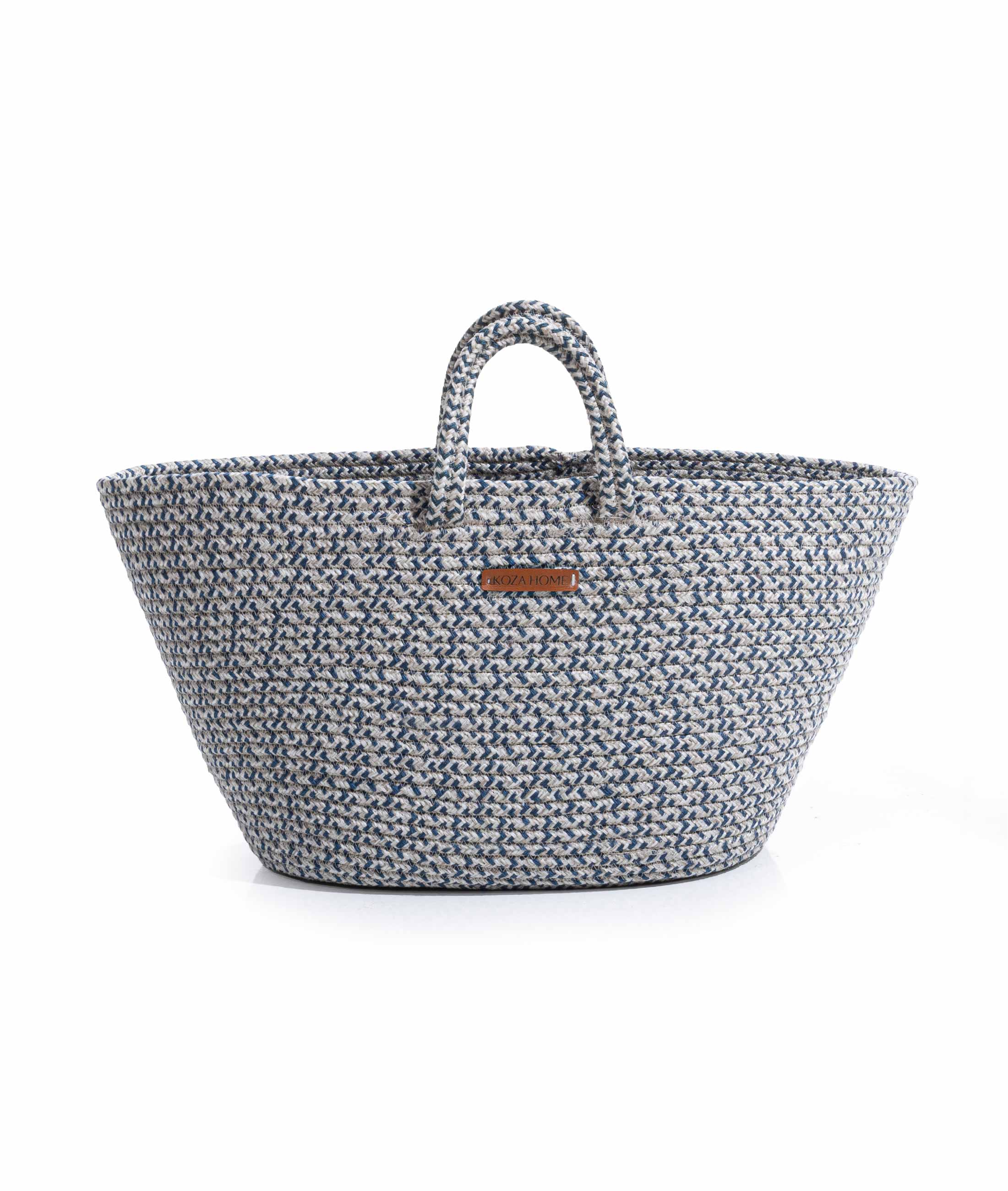 Cesta El Yapımı Pamuklu Lacivert Gri Hasır Çanta Plaj Gündelik Dekoratif Çanta 26x57cm