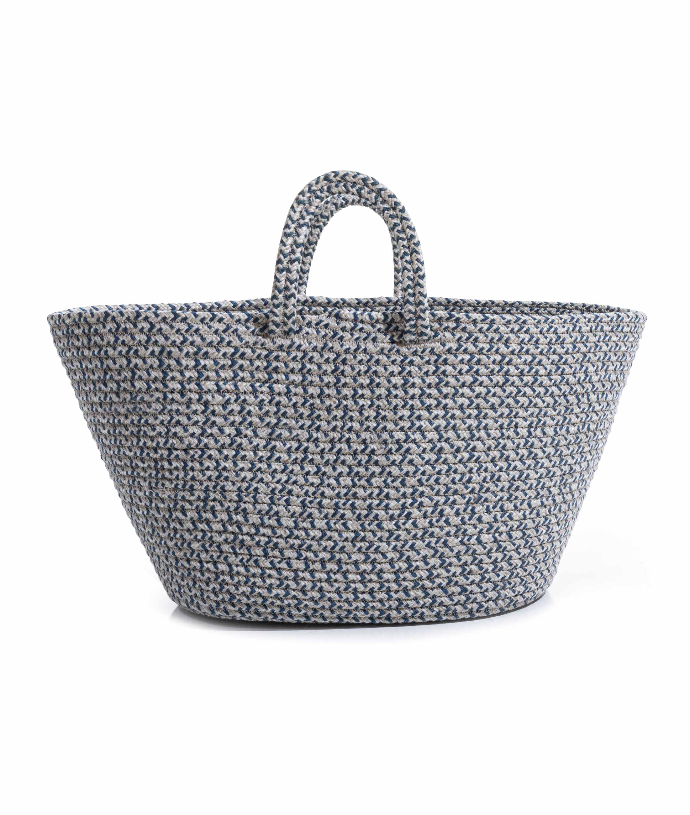 Cesta El Yapımı Pamuklu Lacivert Gri Hasır Çanta Plaj Gündelik Dekoratif Çanta 26x57cm