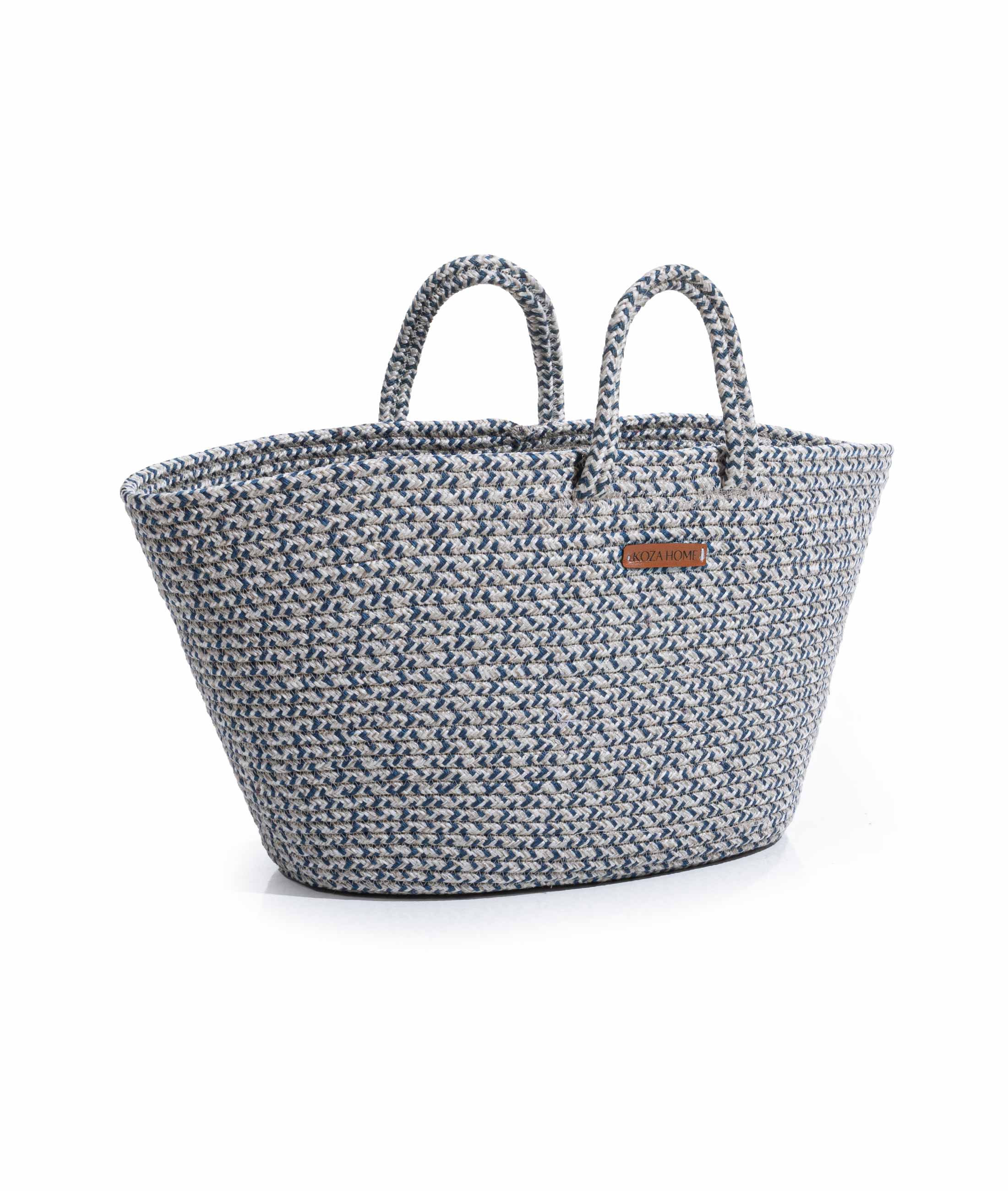 Cesta El Yapımı Pamuklu Lacivert Gri Hasır Çanta Plaj Gündelik Dekoratif Çanta 26x57cm
