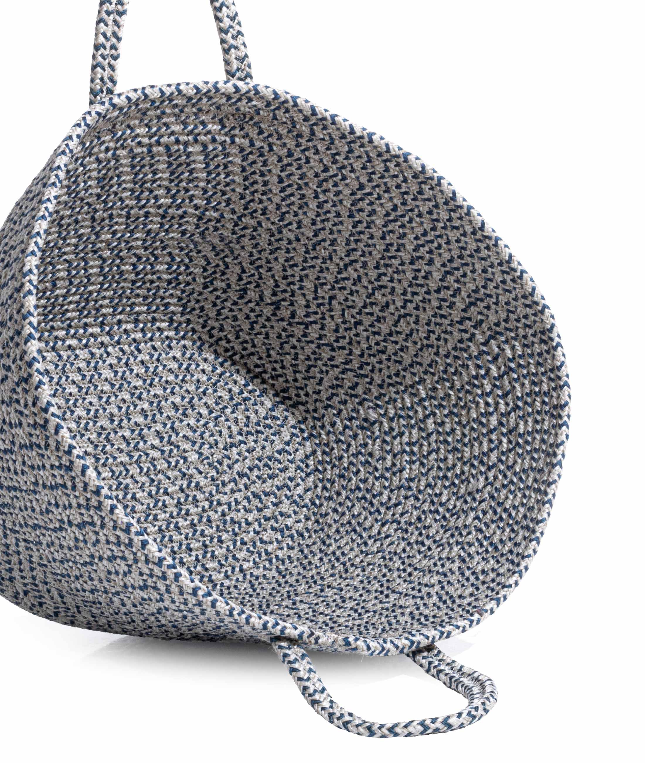 Cesta El Yapımı Pamuklu Lacivert Gri Hasır Çanta Plaj Gündelik Dekoratif Çanta 26x57cm