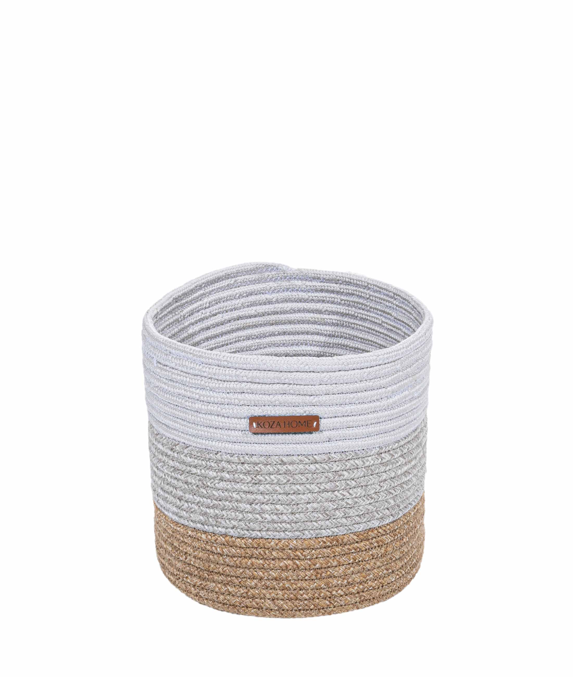 Cesta El Yapımı Pamuklu Multi Beyaz Gri Natural Hasır Dekoratif Sepet 25cm 9042