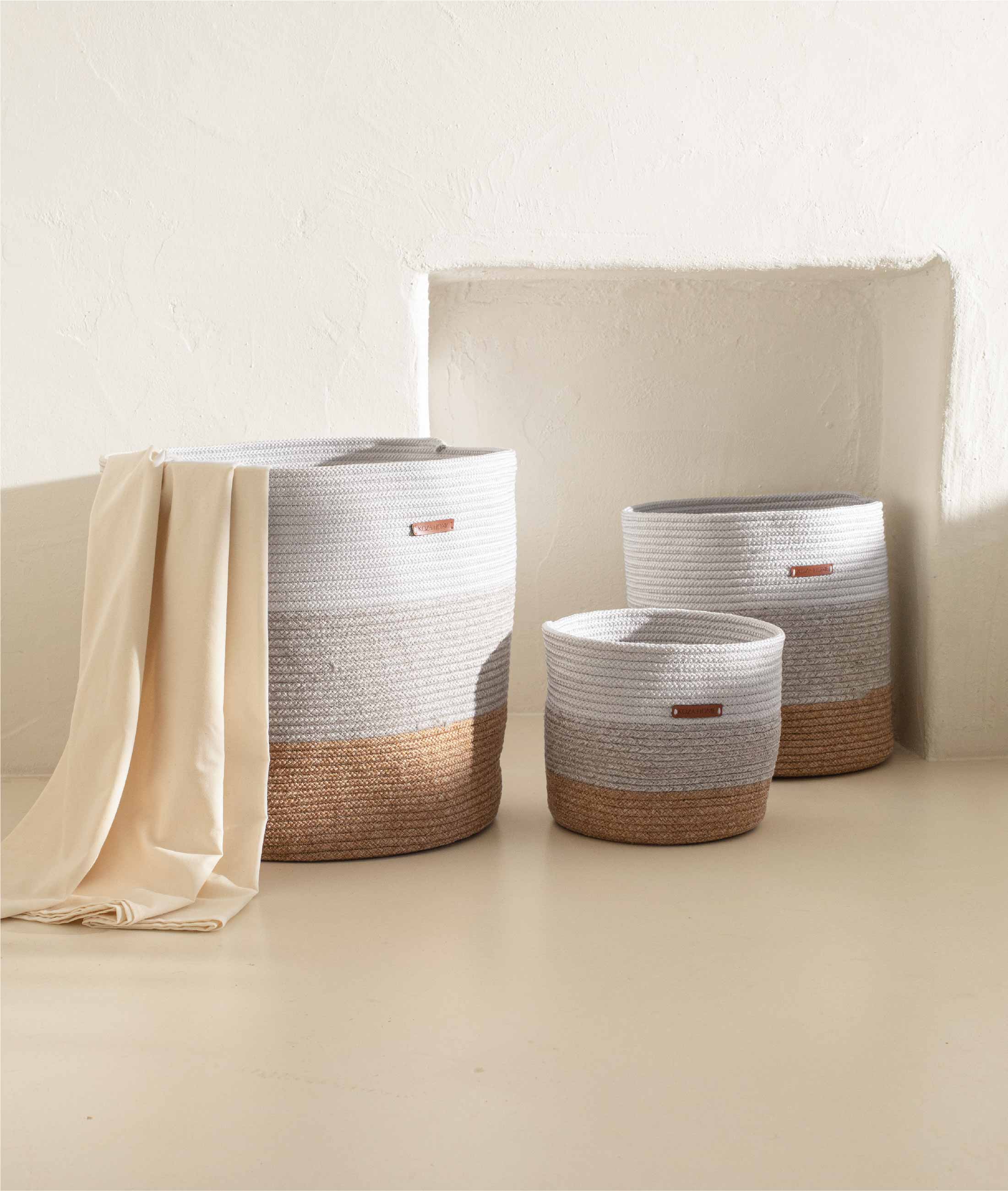 Cesta El Yapımı Pamuklu Multi Beyaz Gri Natural Hasır Dekoratif Sepet 25cm 9042