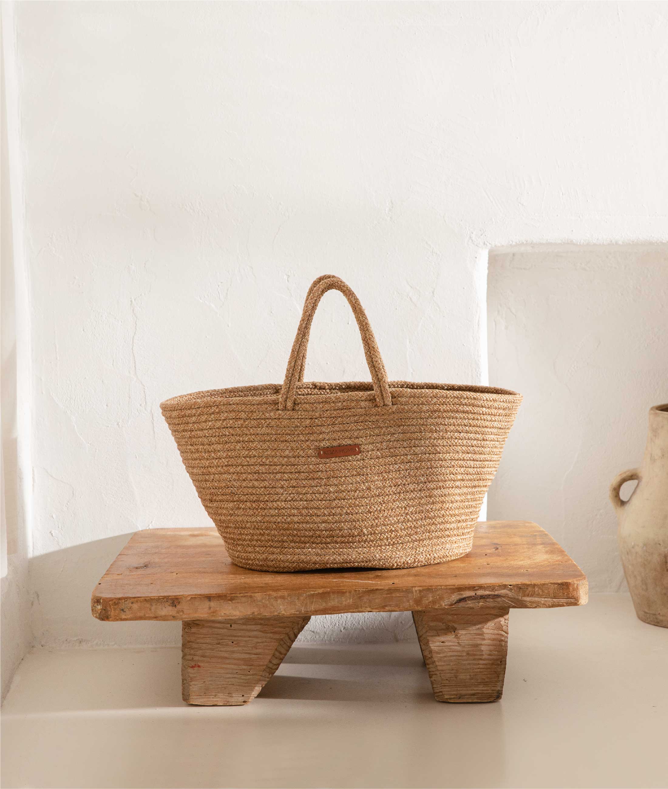Cesta El Yapımı Pamuklu Natural Hasır Çanta Plaj Gündelik Dekoratif Çanta 26x57cm