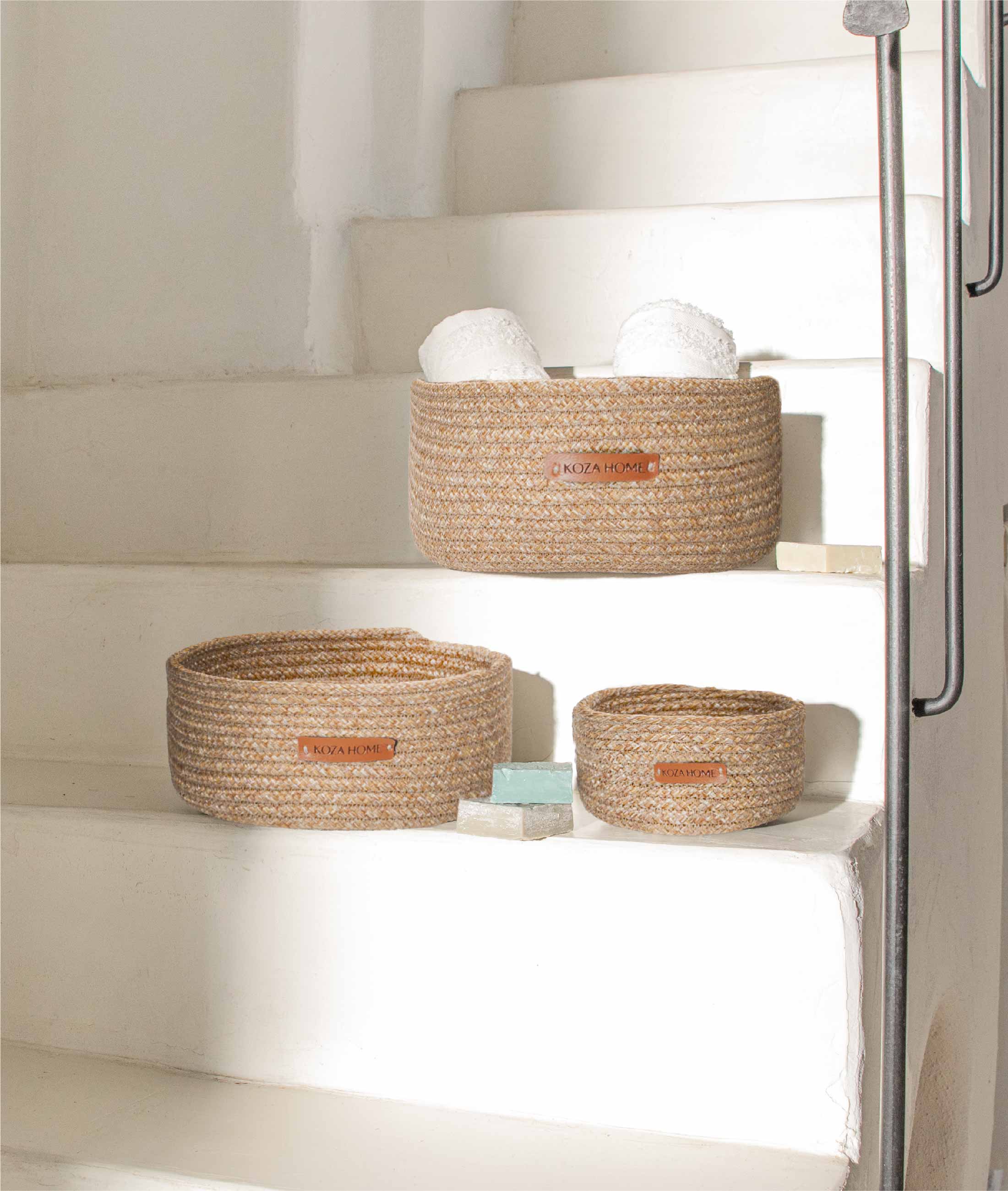 Cesta El Yapımı Pamuklu Natural Hasır Dekoratif Sepet 25cm 9049