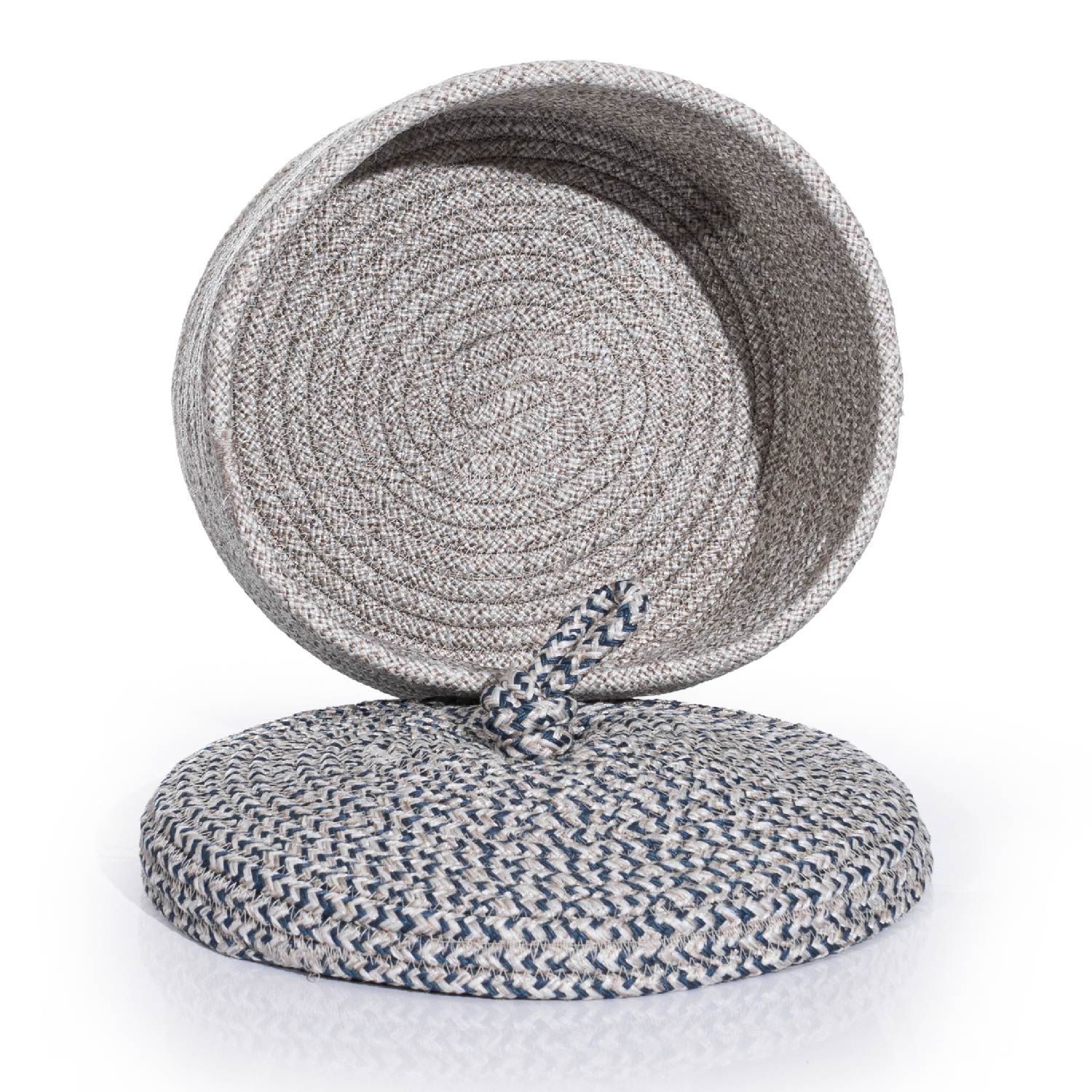 Cesta Kapaklı El Yapımı Pamuklu Gri Lacivert Hasır Dekoratif Sepet 25cm 9007
