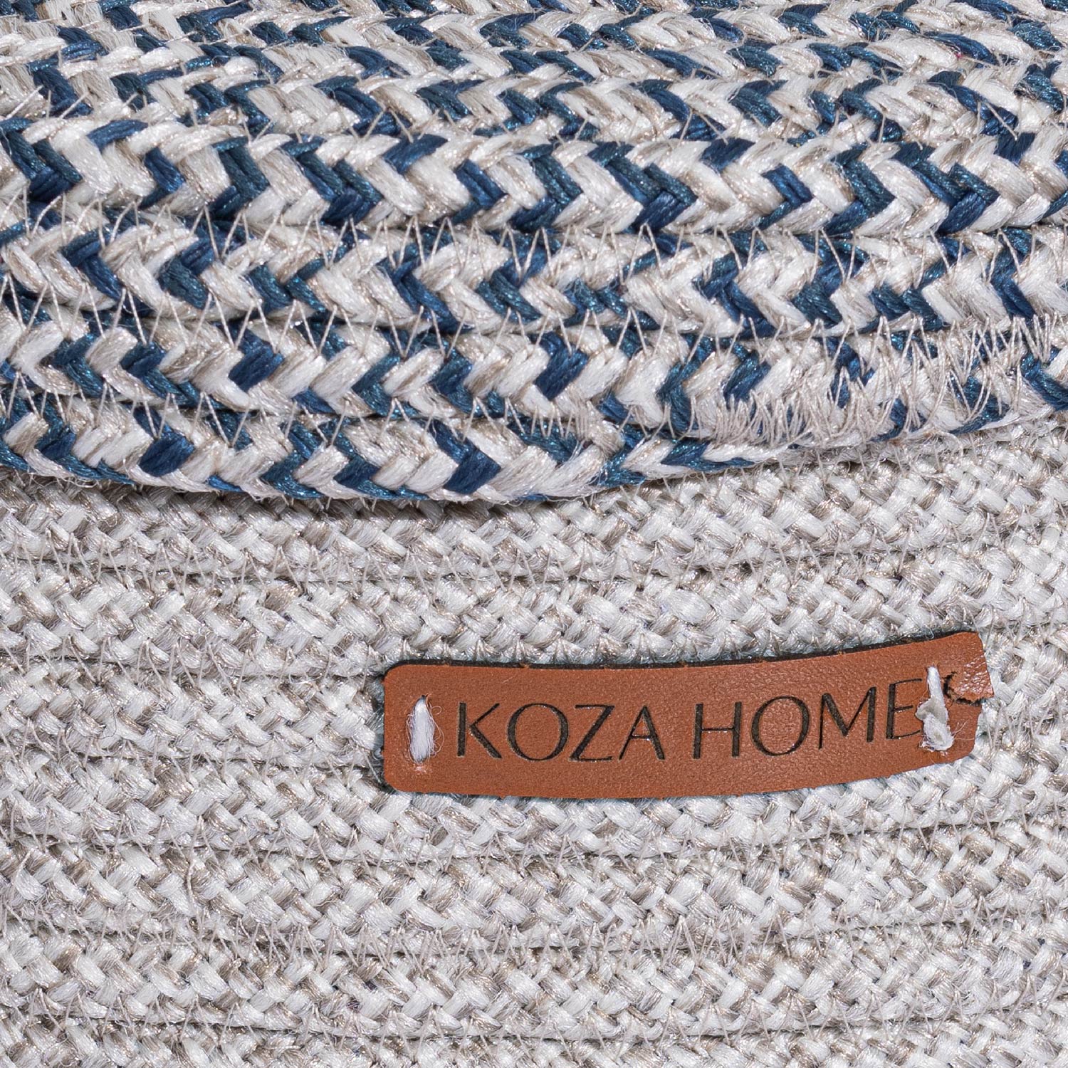 Cesta Kapaklı El Yapımı Pamuklu Gri Lacivert Hasır Dekoratif Sepet 25cm 9007