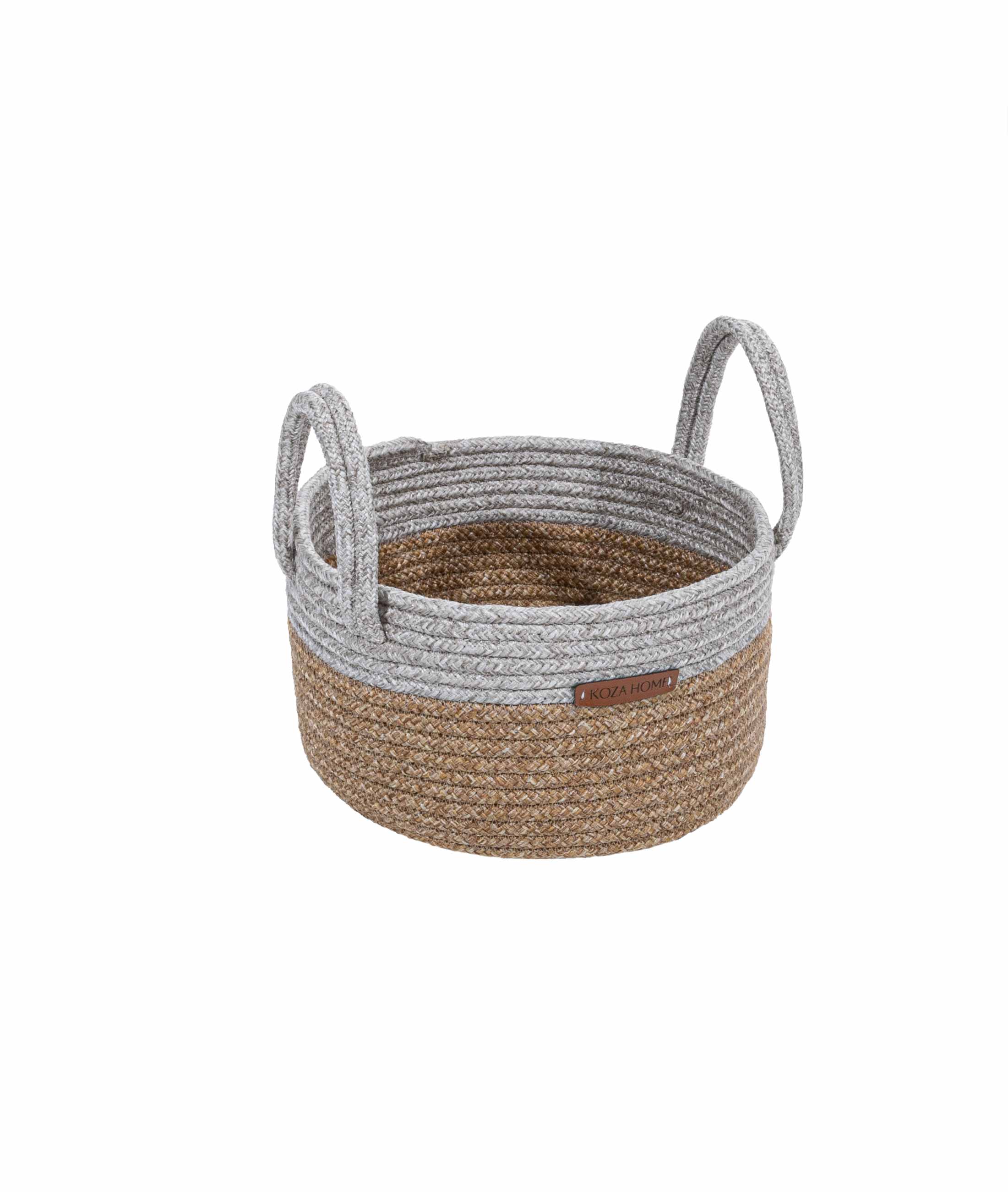 Cesta Kulplu El Yapımı Pamuklu Natural Gri Hasır Dekoratif Sepet 25cm 9017