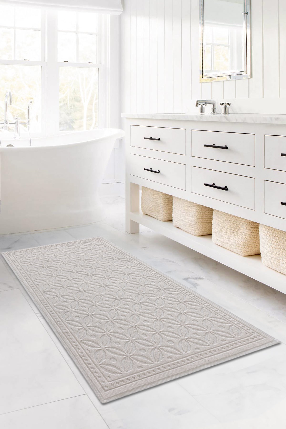 Country %100 Pamuk Kilim Krem Banyo Paspası Koridor Ve Antre Halısı 120x180 8598