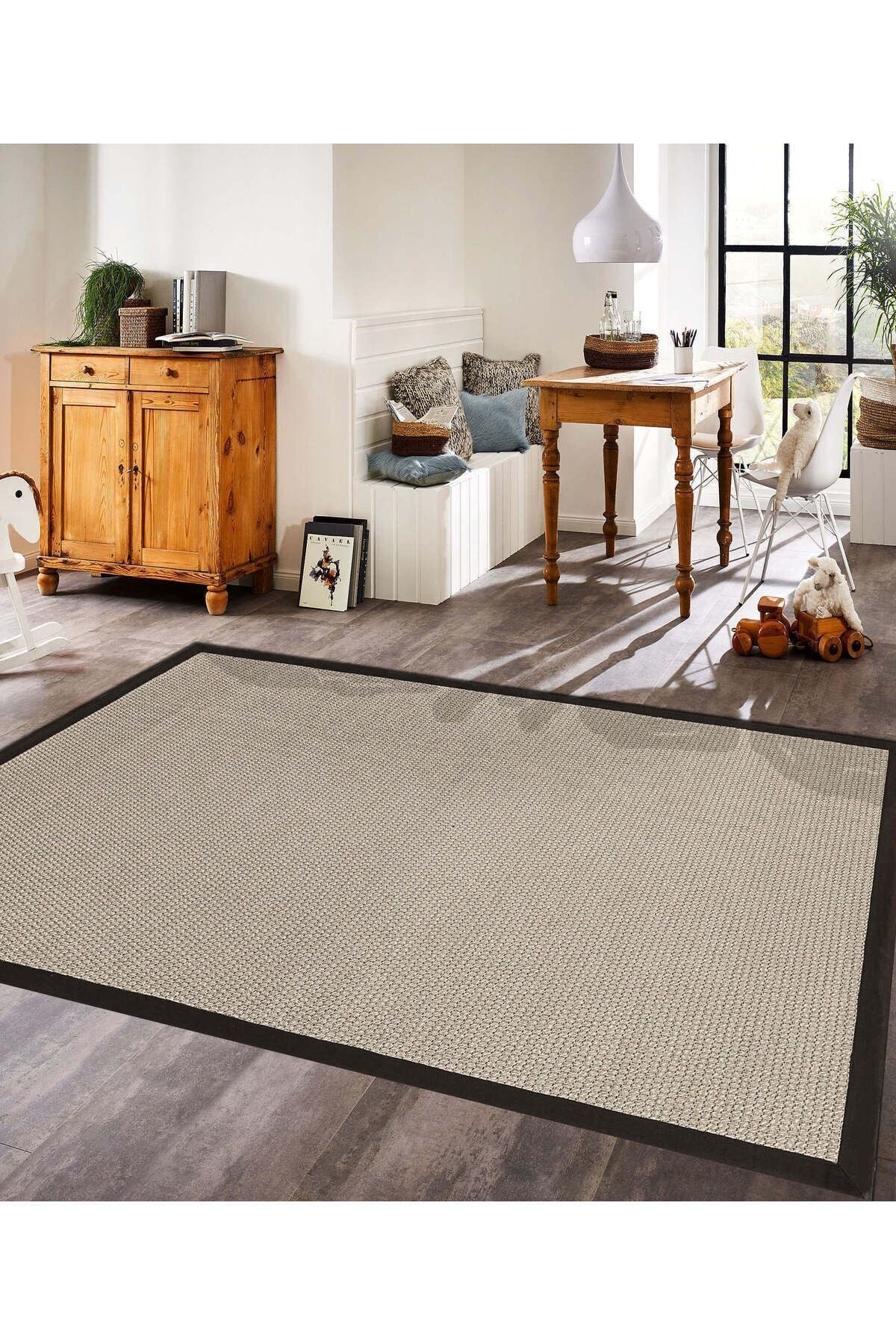 Cozy Bordür Bej Siyah Halı 20979A