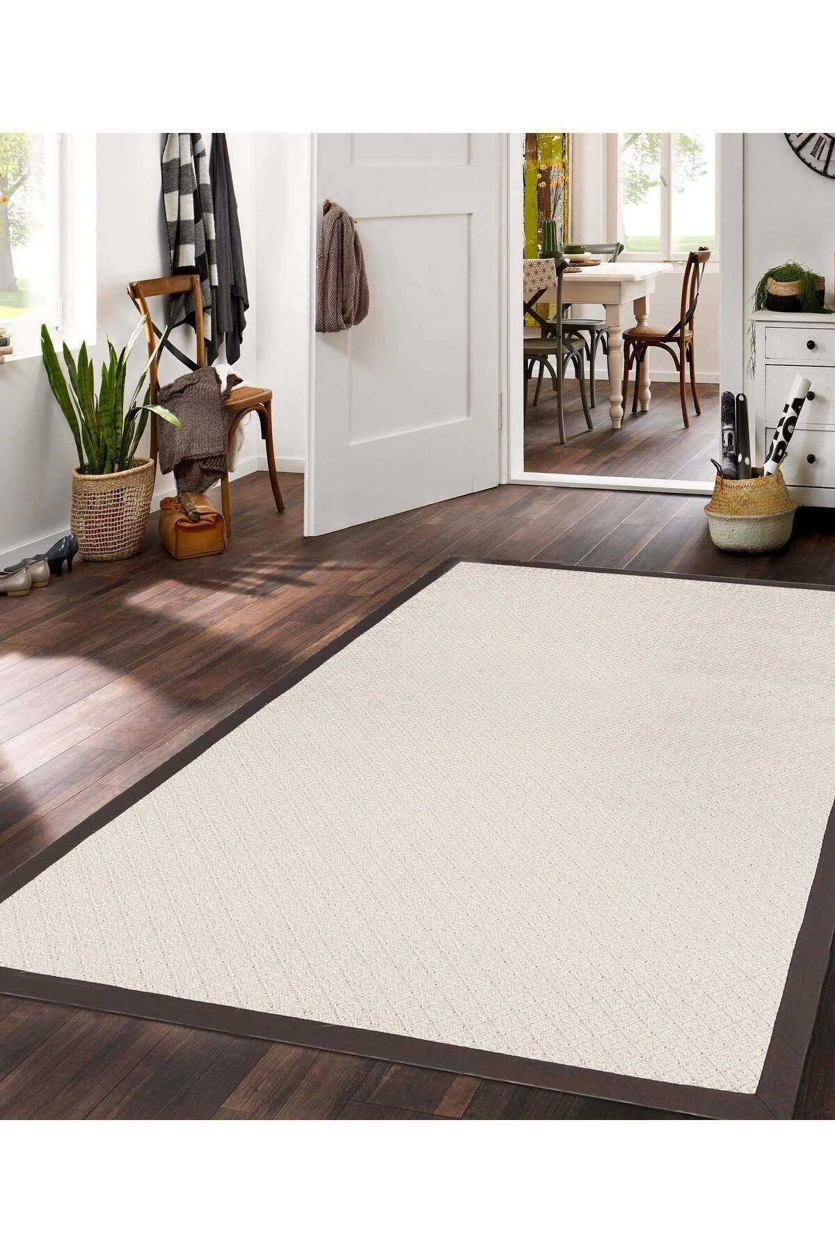Cozy Bordür Bej Siyah Halı 20984A