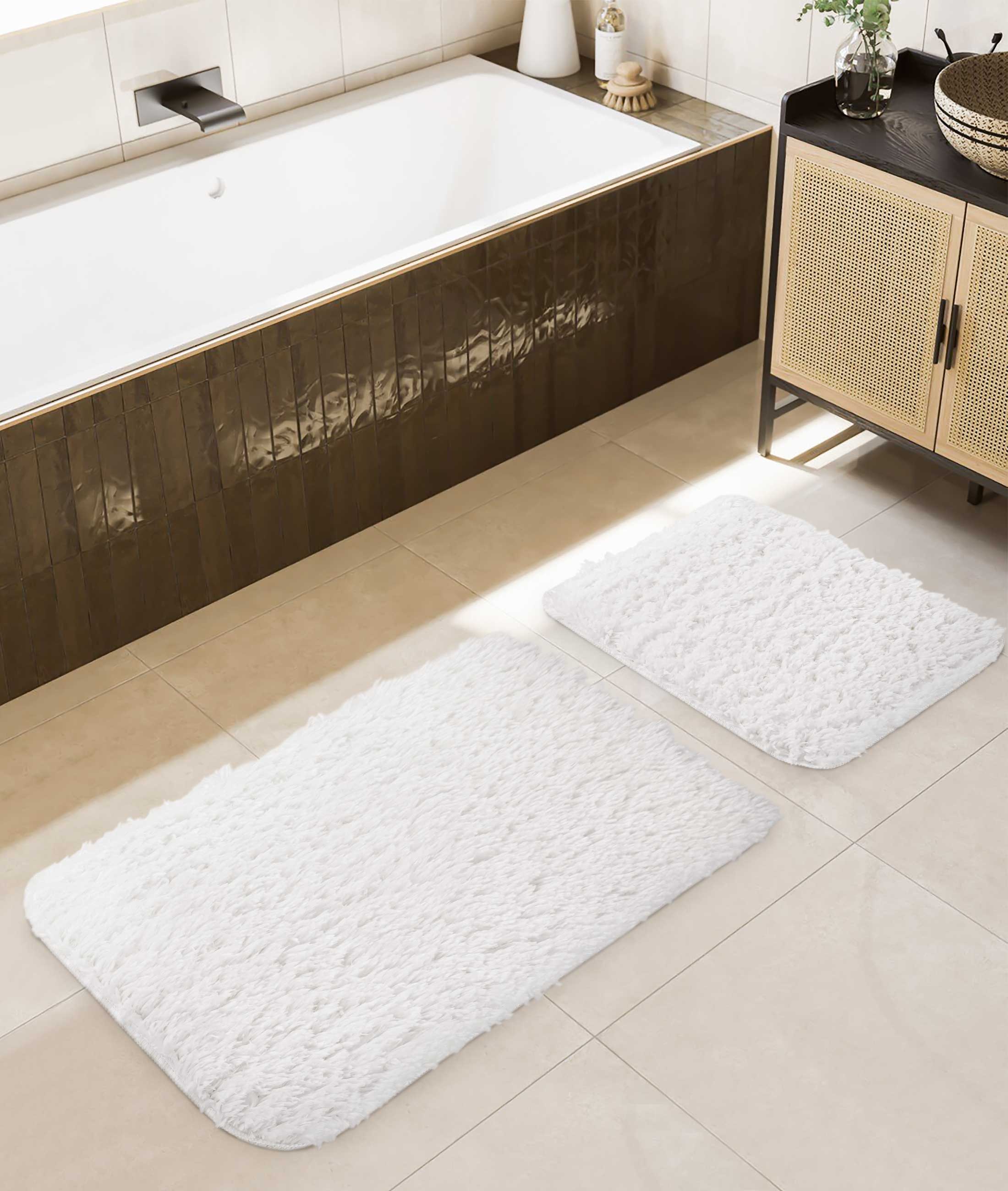 Douro Shaggy 2'li Banyo Paspası Beyaz Kaydırmaz Taban 60 x 100 - 50 x 60