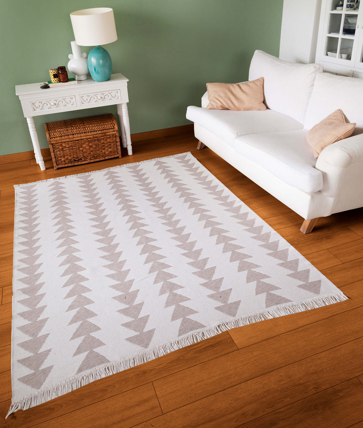 Duo Beyaz Bej Çift Taraflı Yıkanabilir Dokuma Kilim 22994A