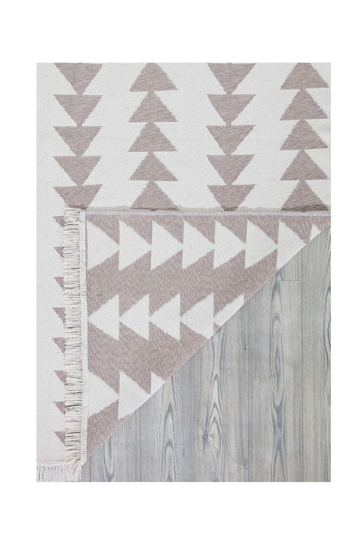 Duo Beyaz Bej Çift Taraflı Yıkanabilir Dokuma Kilim 22994A