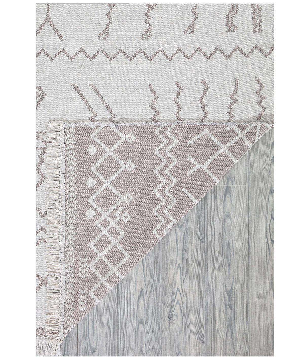 Duo Beyaz Bej Çift Taraflı Yıkanabilir Dokuma Kilim 23001A