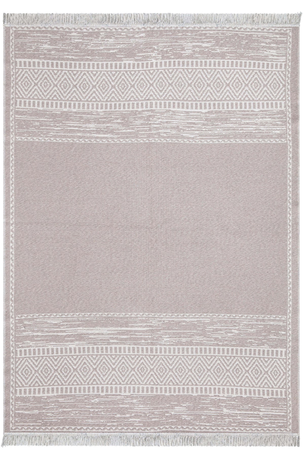 Duo Beyaz Bej Çift Taraflı Yıkanabilir Dokuma Kilim 23003A