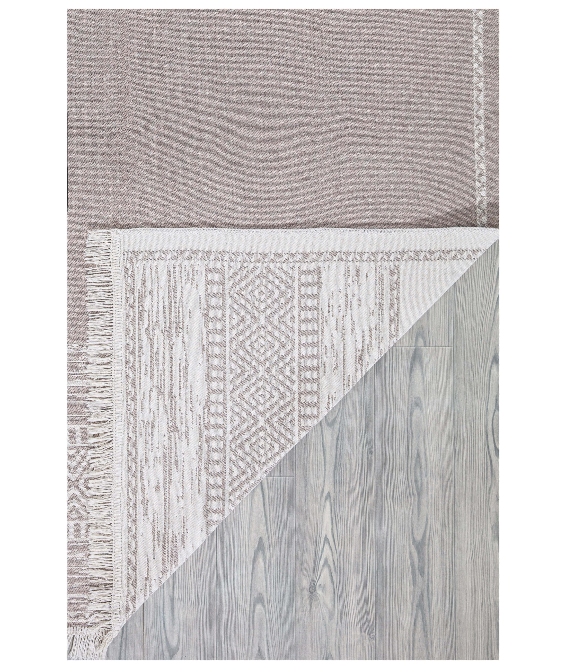 Duo Beyaz Bej Çift Taraflı Yıkanabilir Dokuma Kilim 23003A