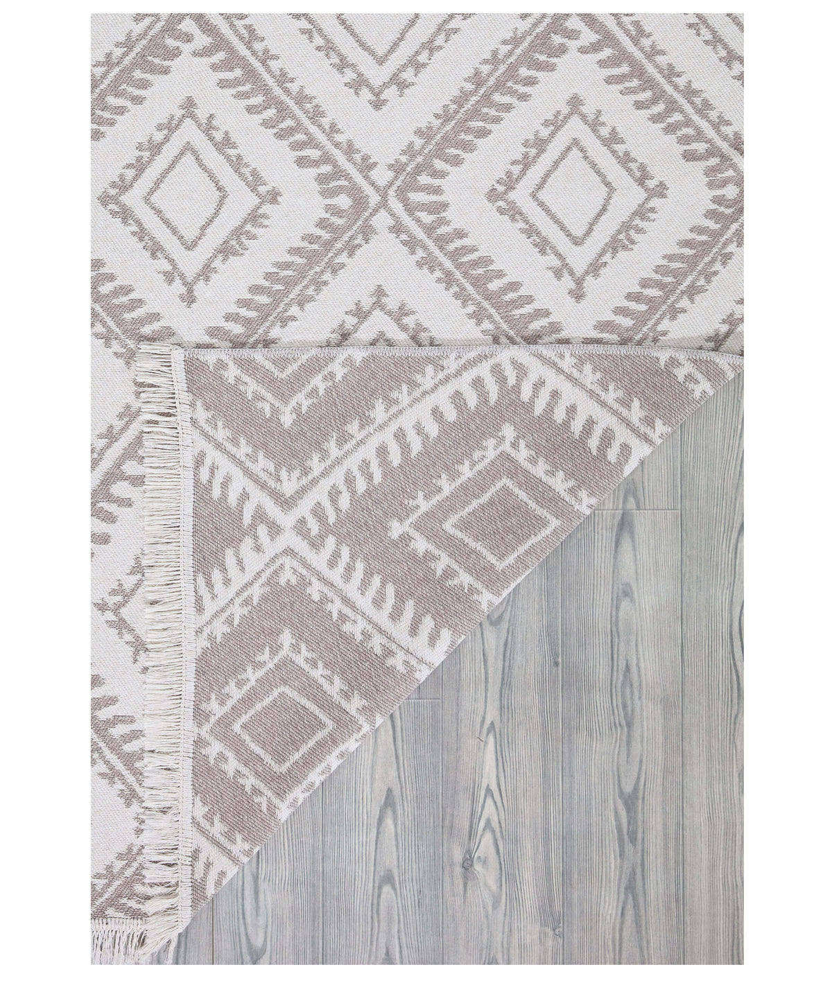 Duo Beyaz Bej Yıkanabilir Çift Taraflı Balkon Halısı Geometrik Yazlık Dokuma Halı ve Kilim