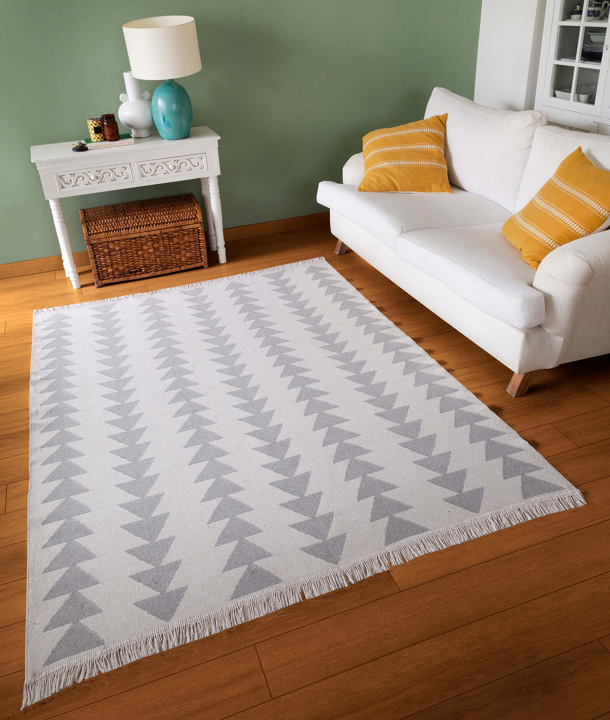 Duo Beyaz Gri Çift Taraflı Yıkanabilir Dokuma Kilim 22994A