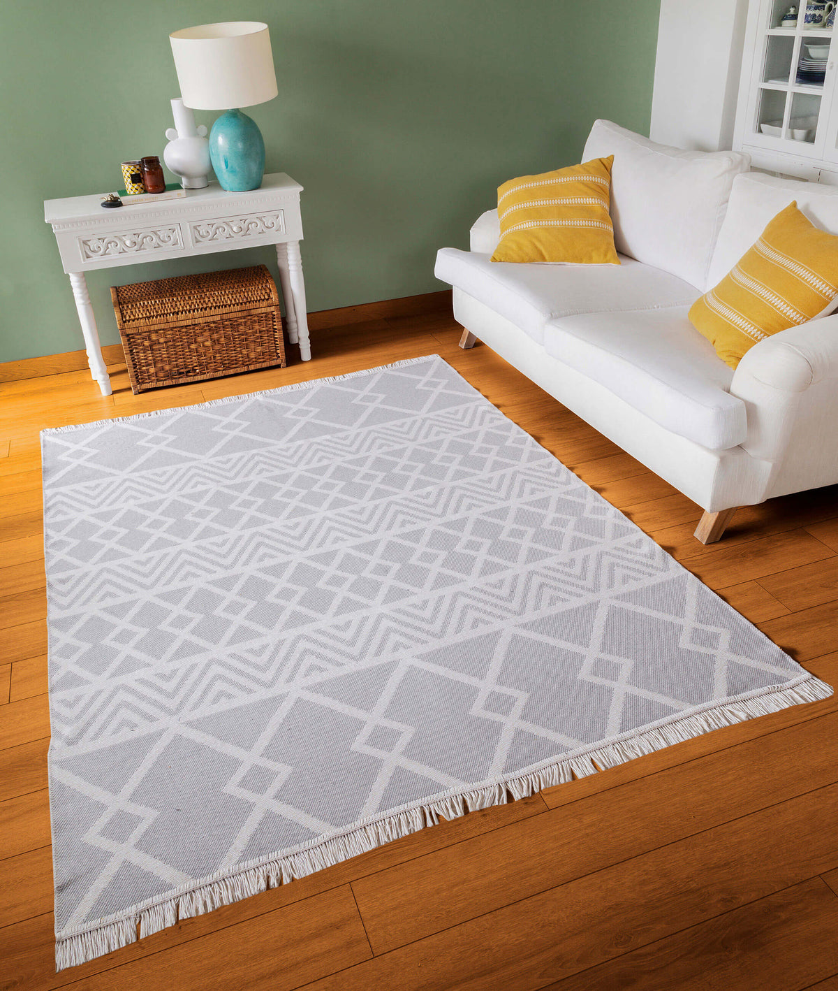 Duo Beyaz Gri Çift Taraflı Yıkanabilir Dokuma Kilim 22995A