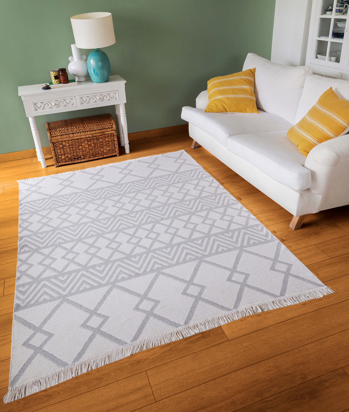 Duo Beyaz Gri Çift Taraflı Yıkanabilir Dokuma Kilim 22995A