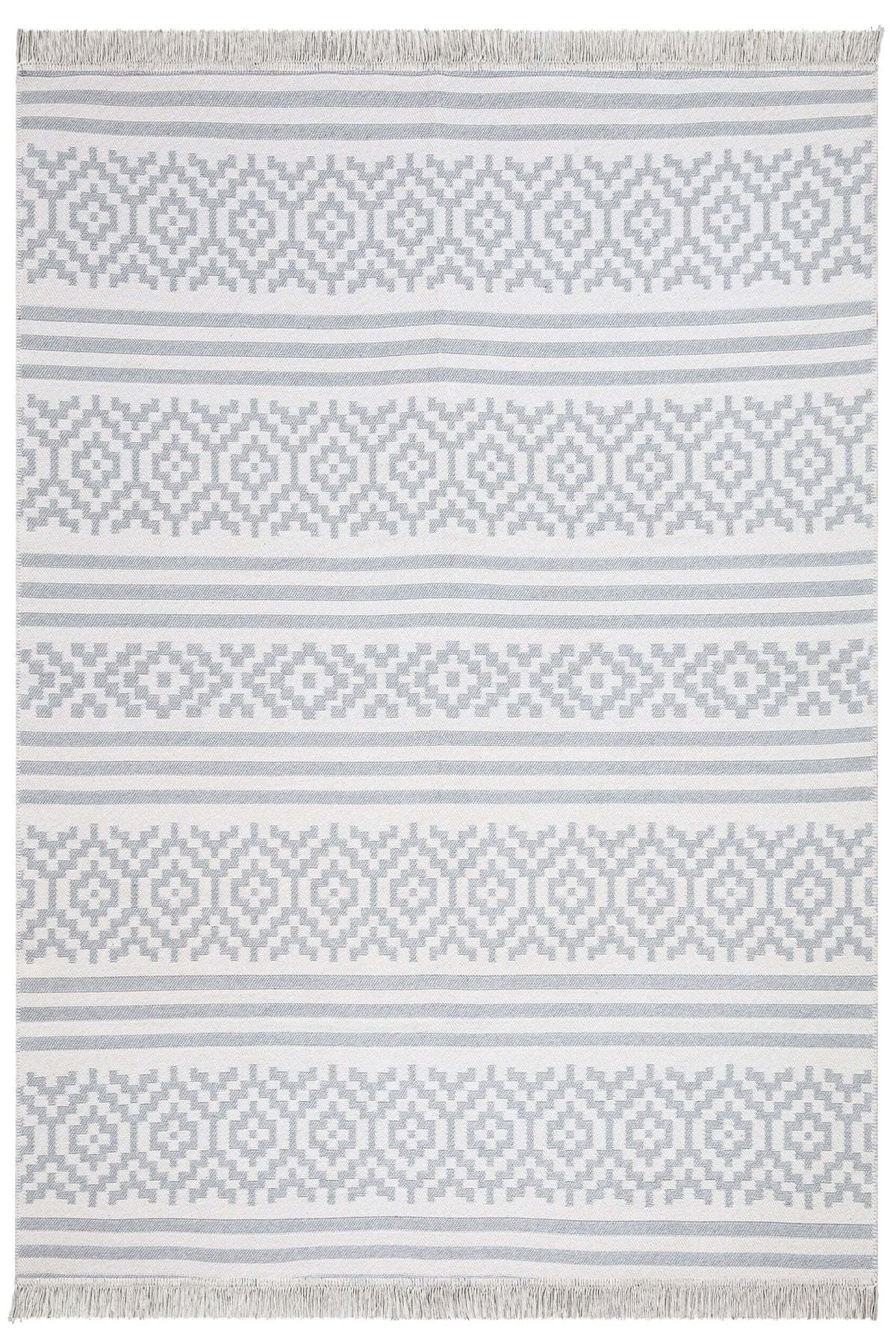 Duo Beyaz Gri Çift Taraflı Yıkanabilir Dokuma Kilim 22996A