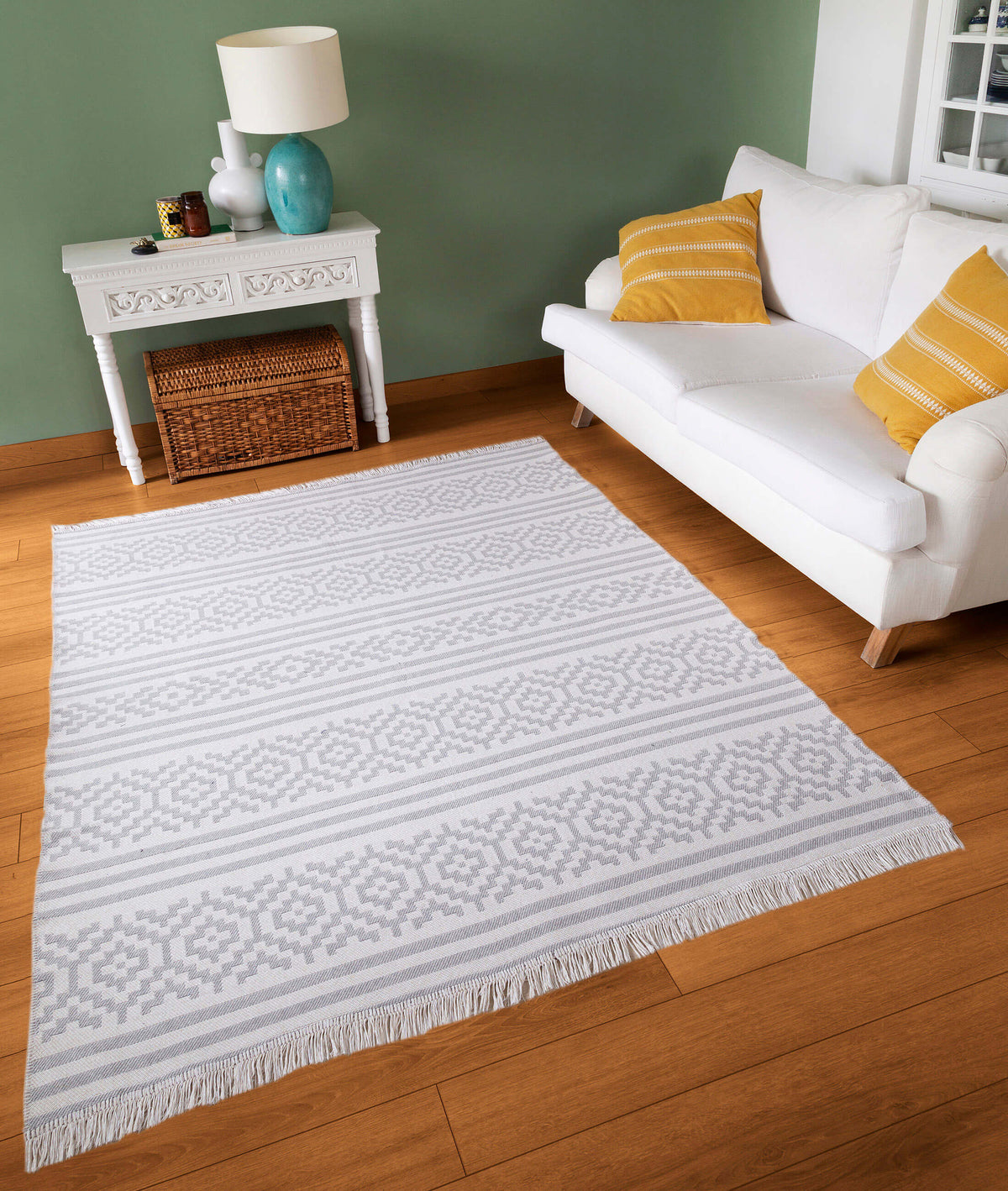 Duo Beyaz Gri Çift Taraflı Yıkanabilir Dokuma Kilim 22996A