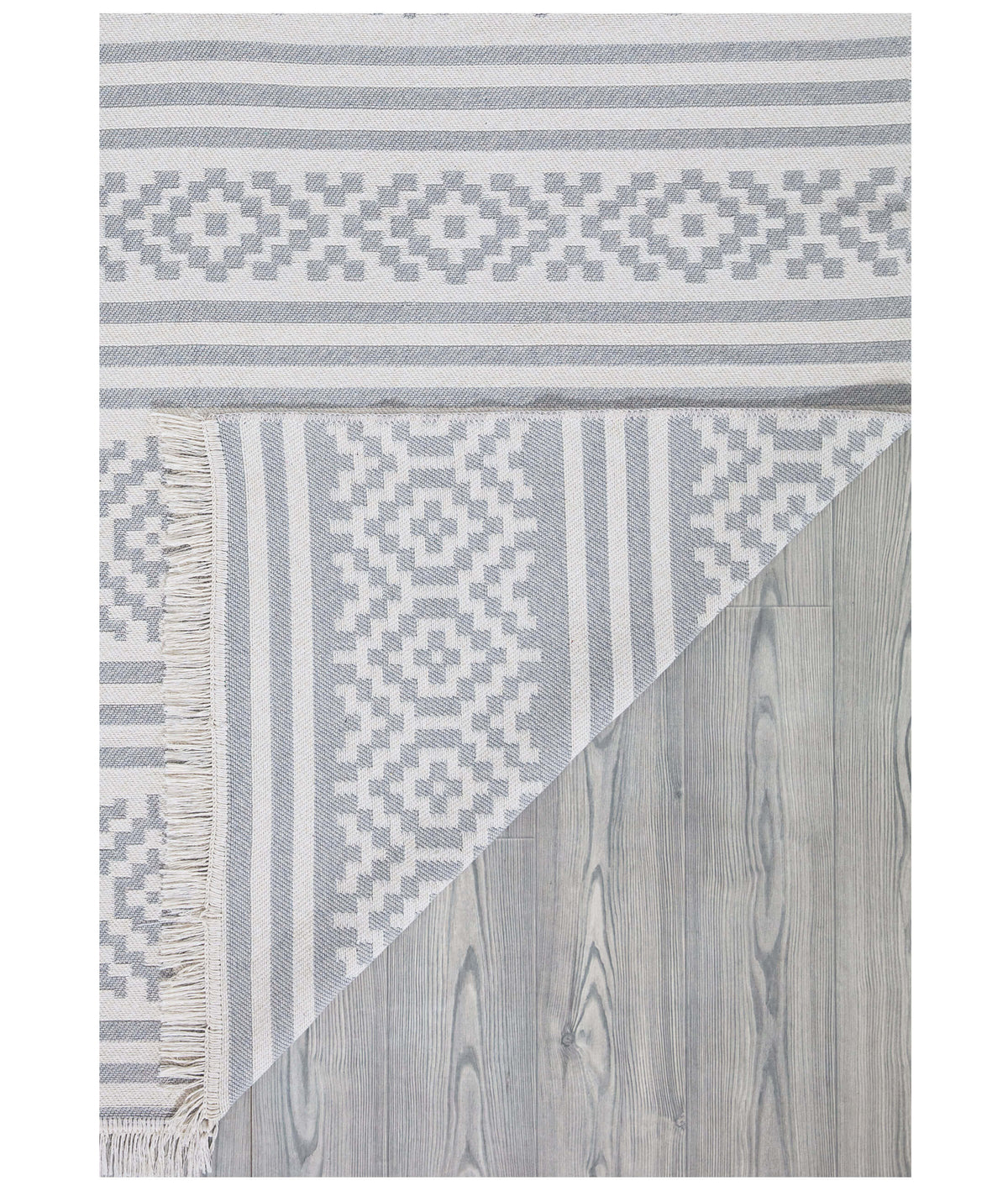 Duo Beyaz Gri Çift Taraflı Yıkanabilir Dokuma Kilim 22996A