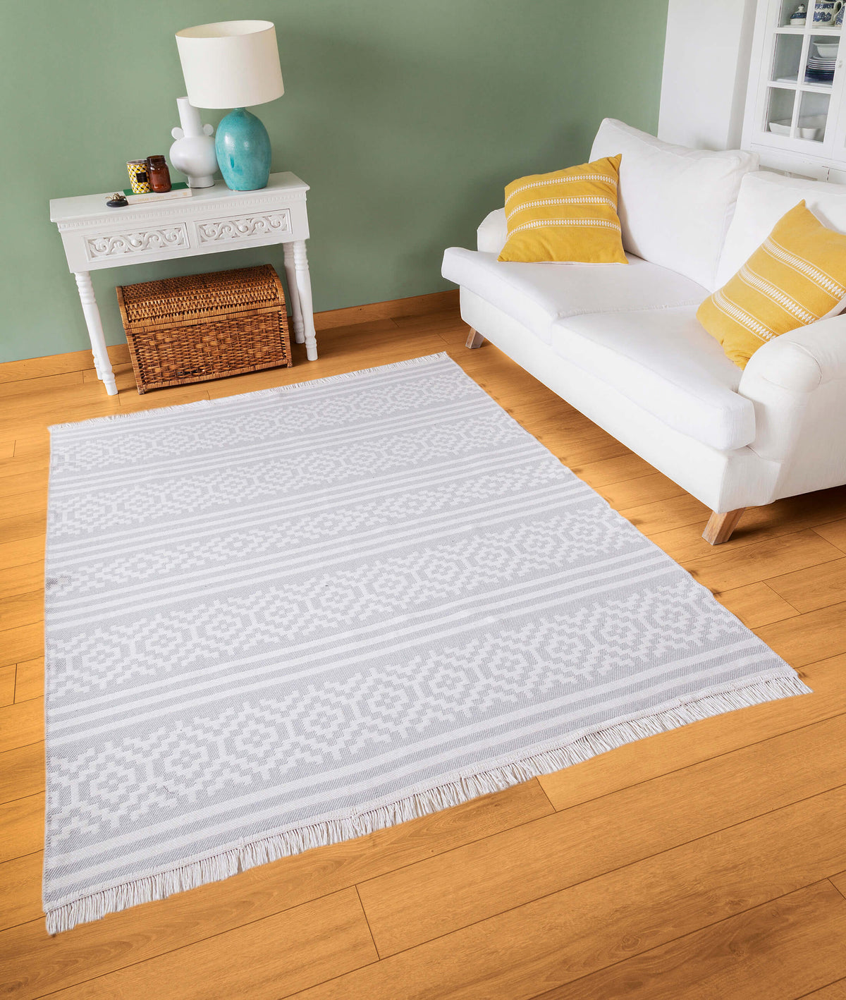 Duo Beyaz Gri Çift Taraflı Yıkanabilir Dokuma Kilim 22996A